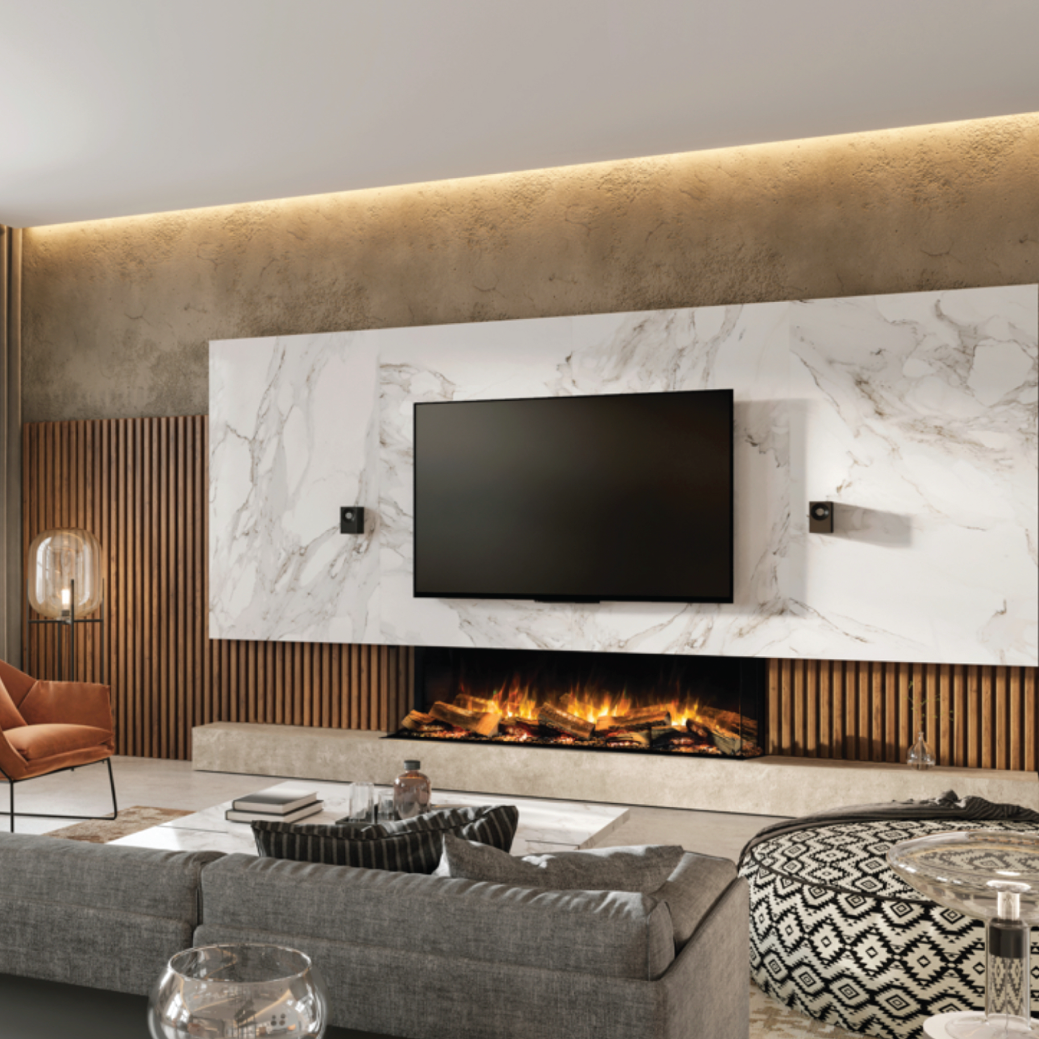 Built-In E-FX 1500 60" Linear 3-Sided Electric Fireplace with Logs