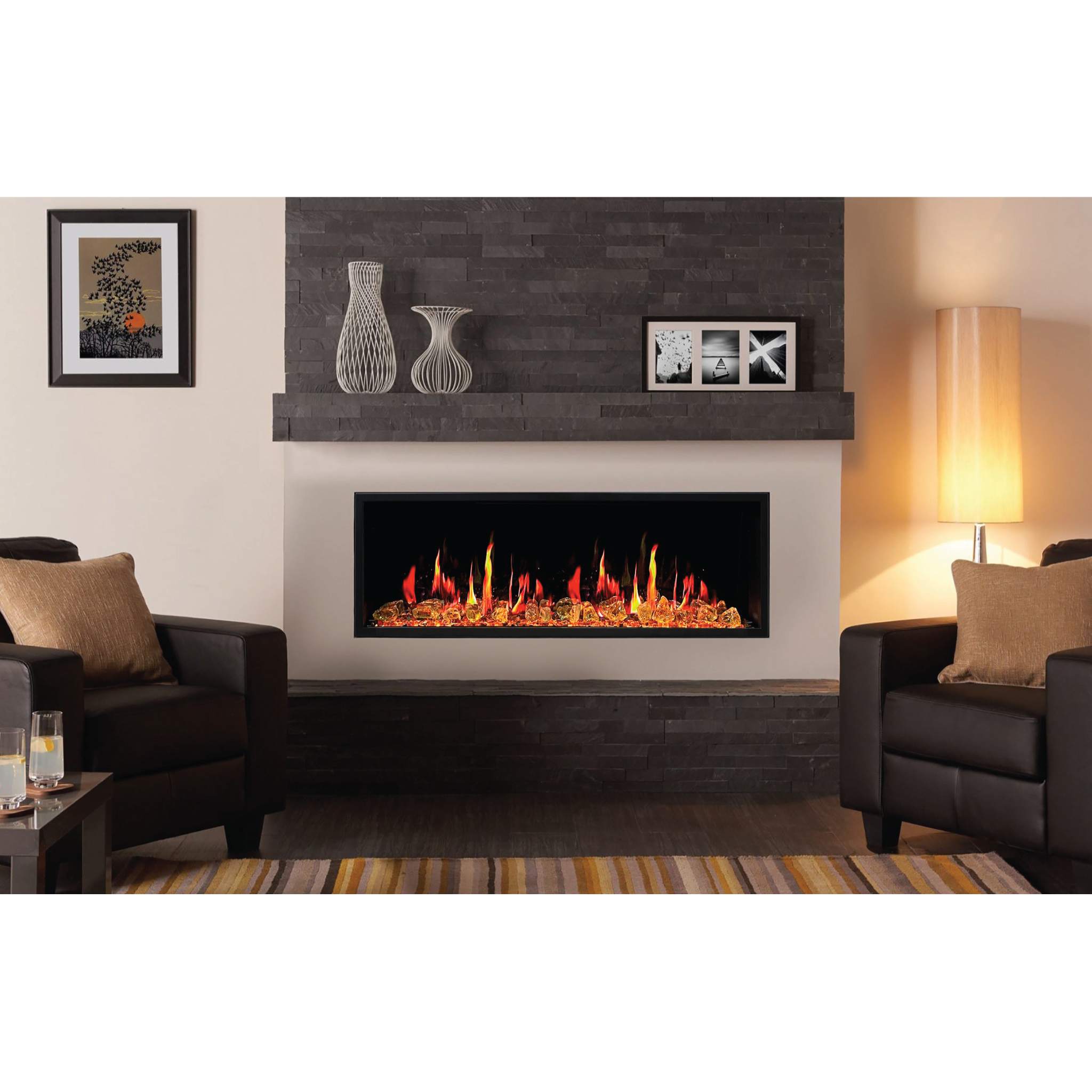 Litedeer Homes Latitude Ultra Slim Built-in and Built-in Linear Electric Fireplace with Reflective Amber Glass