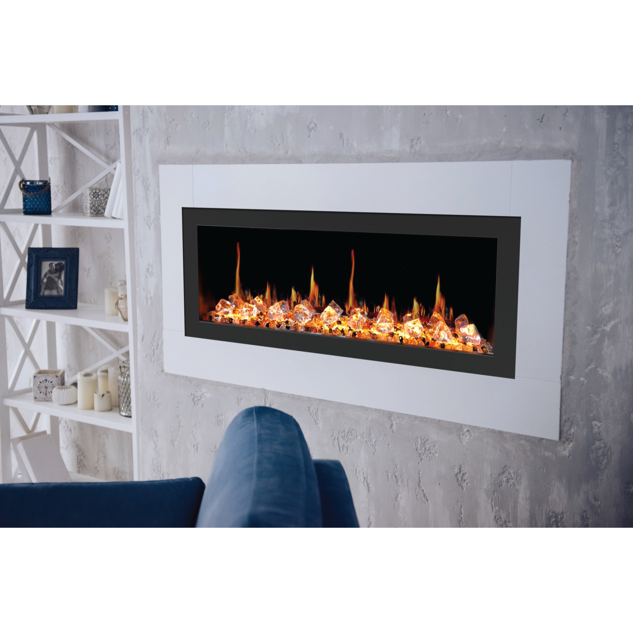Litedeer Homes Latitude II Smart Wall-Mount Electric Fireplace with Crushed Ice Rocks