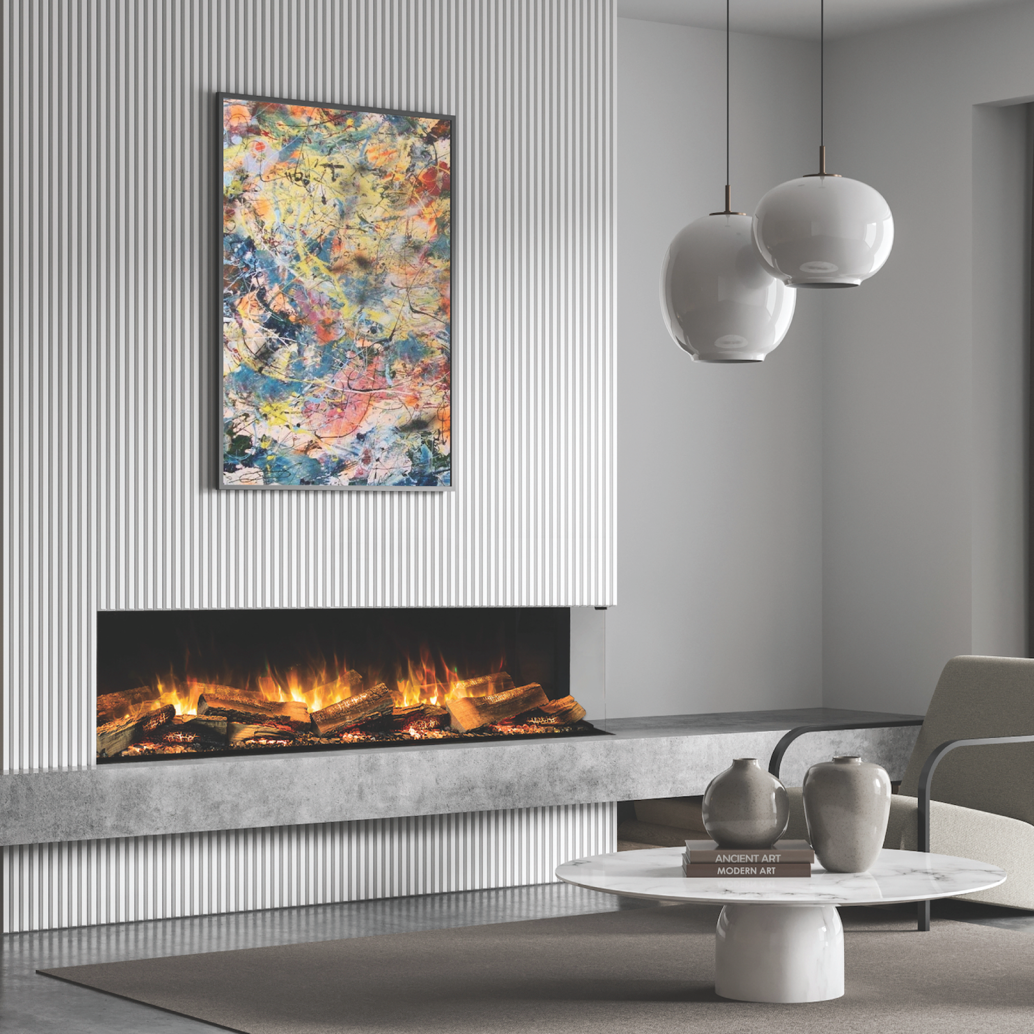 Built-In E-FX 1500 60" Linear 3-Sided Electric Fireplace with Logs