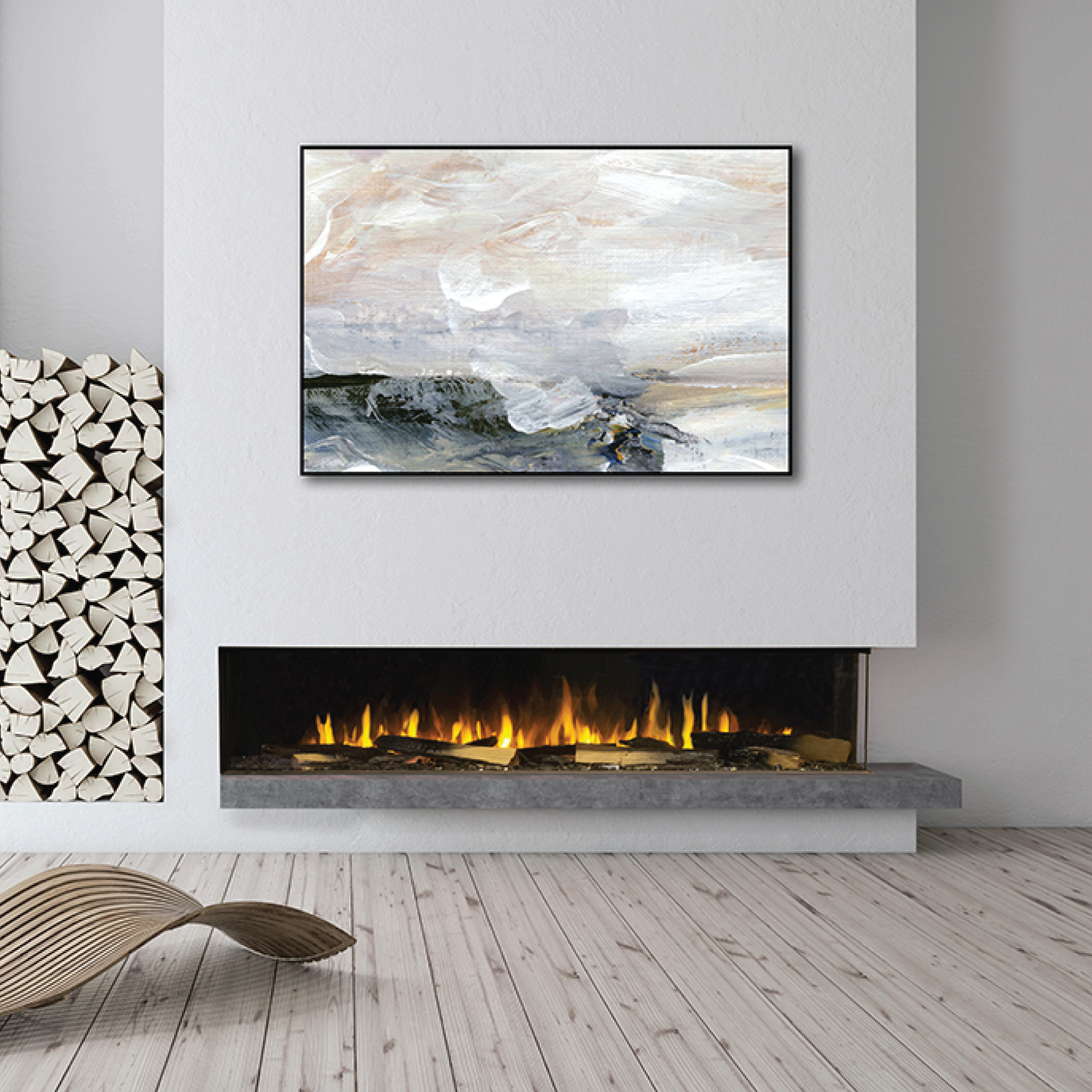 Built-In Signal 80" Linear 3-Sided Electric Fireplace with Logs