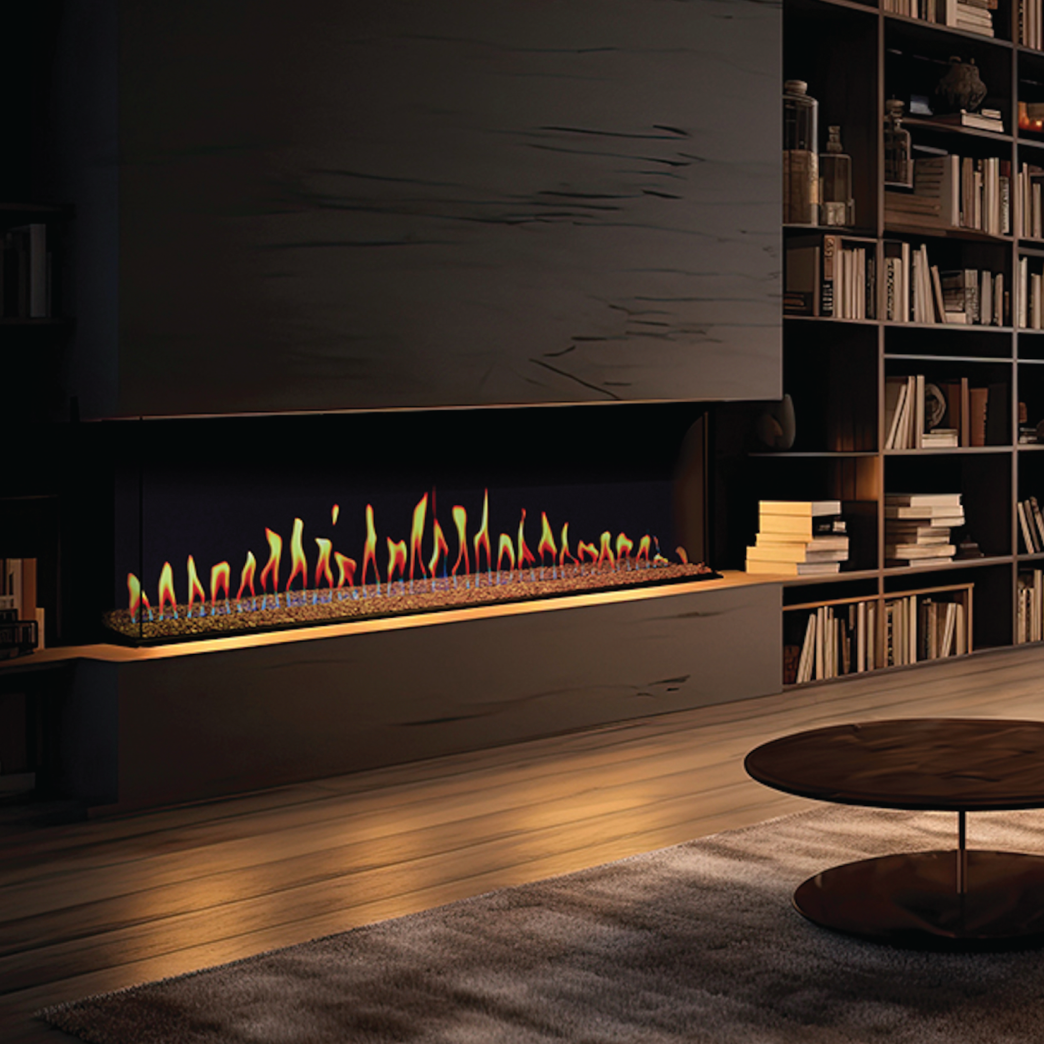 Built-In TrueFlame 150 3DX 60" Linear 3-Sided LCD Electric Fireplace with Ultra-High-Definition Flame