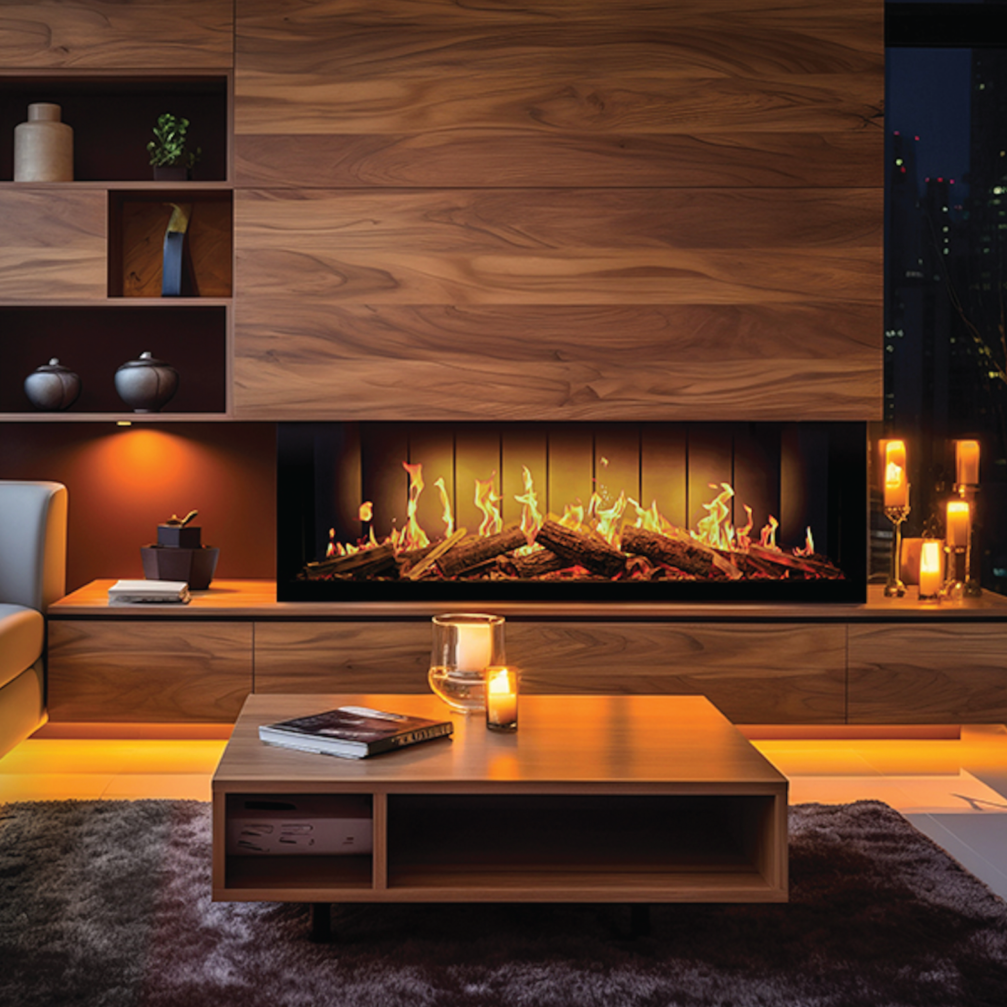 Built-In TrueFlame 150 3DX 60" Linear 3-Sided LCD Electric Fireplace with Ultra-High-Definition Flame