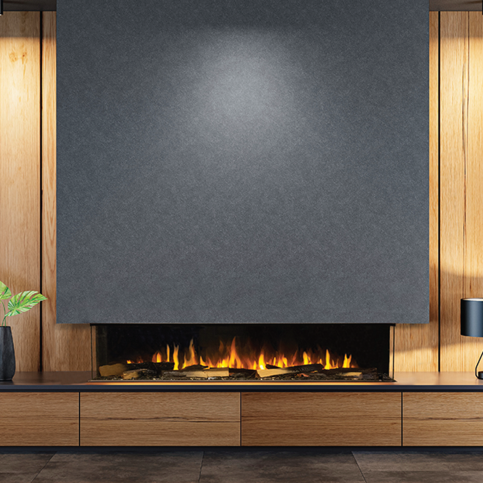 Built-In Signal 80" Linear 3-Sided Electric Fireplace with Logs