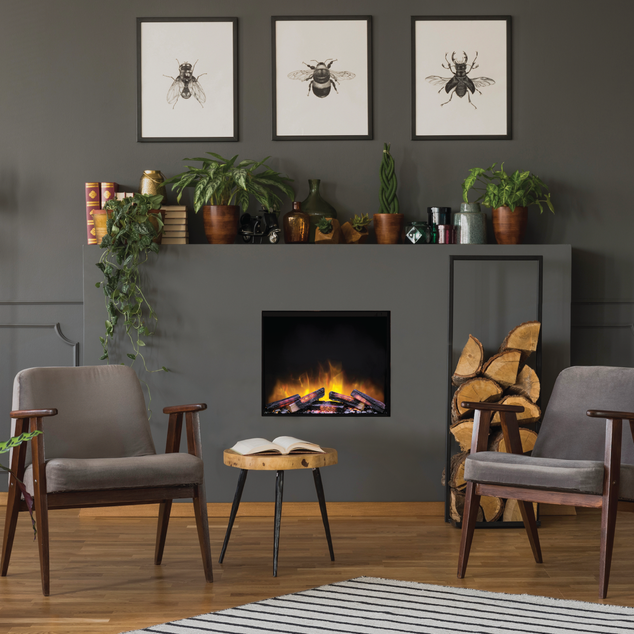 E-FX Slim Line 600 24" Traditional Electric Fireplace with Logs