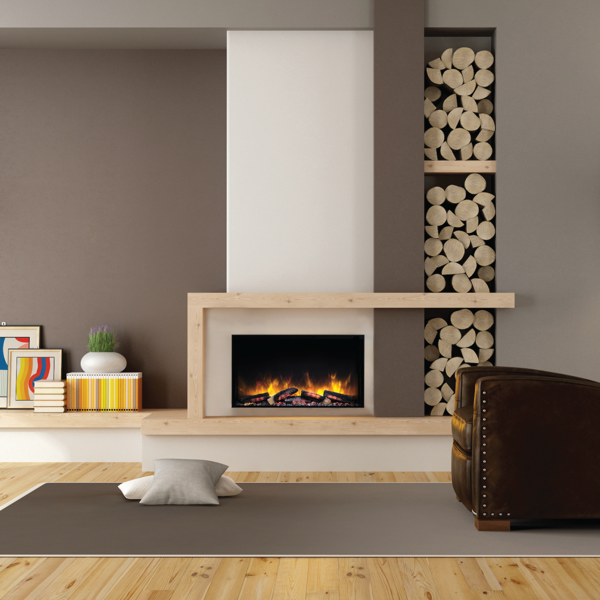 E-FX Slim Line 750S 30" Traditional Electric Fireplace with Logs