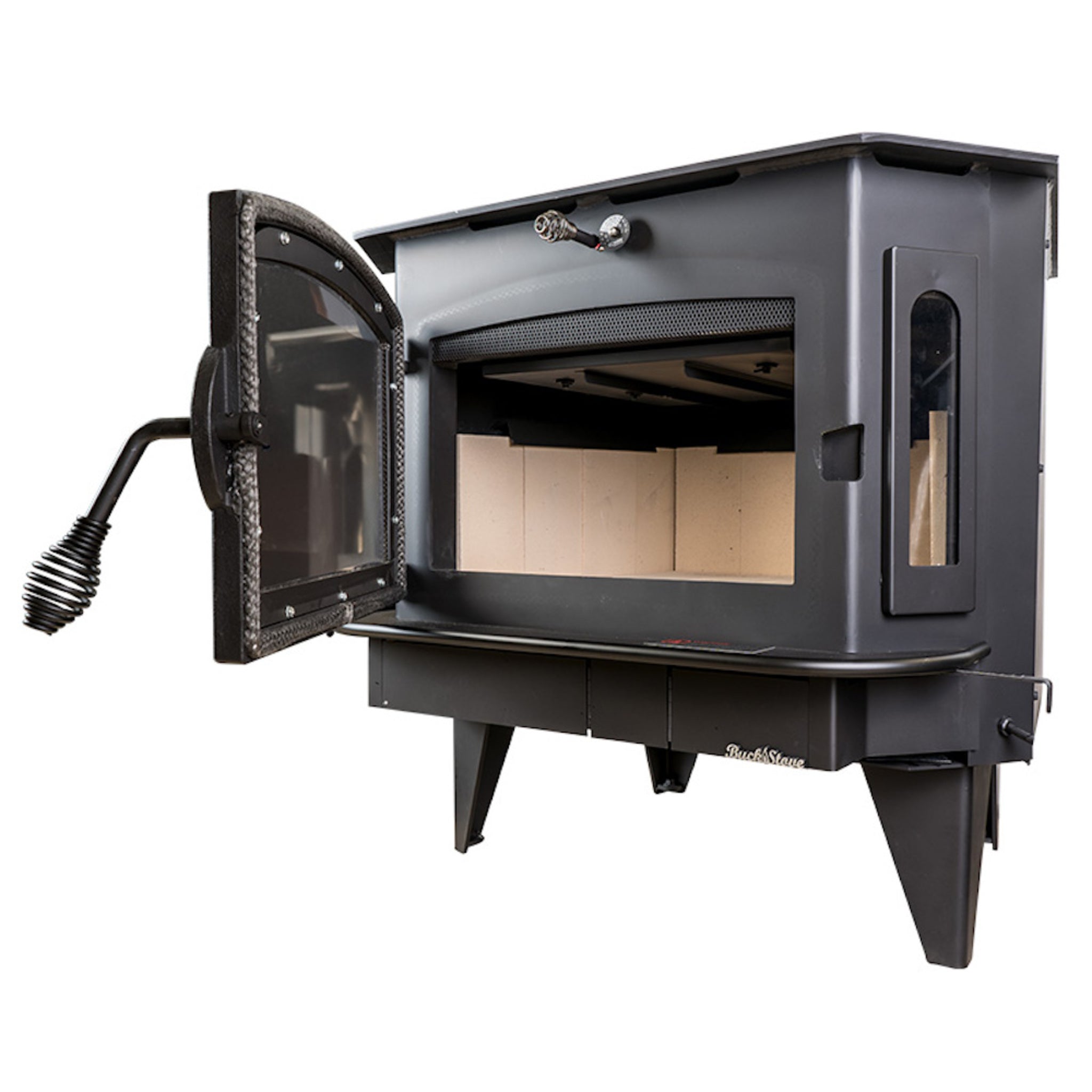 Model 91 Catalytic Wood Stove with Black Door & Black Bay Windows