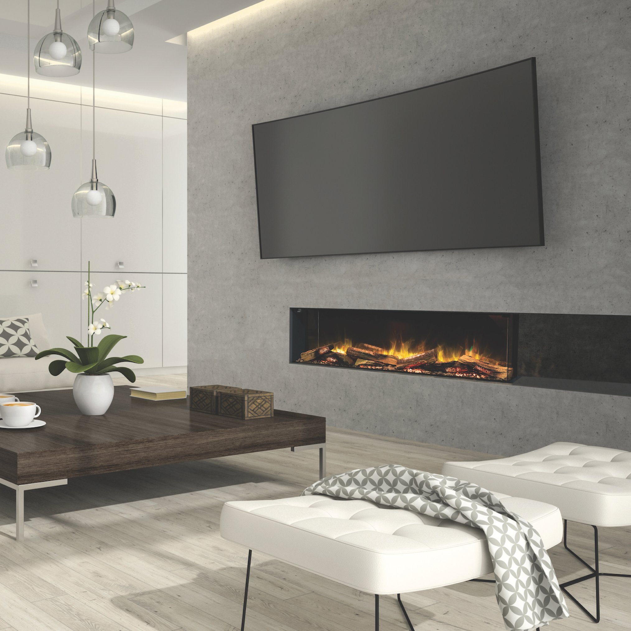 Built-In E-FX 1300 52" Linear 3-Sided Electric Fireplace with Logs