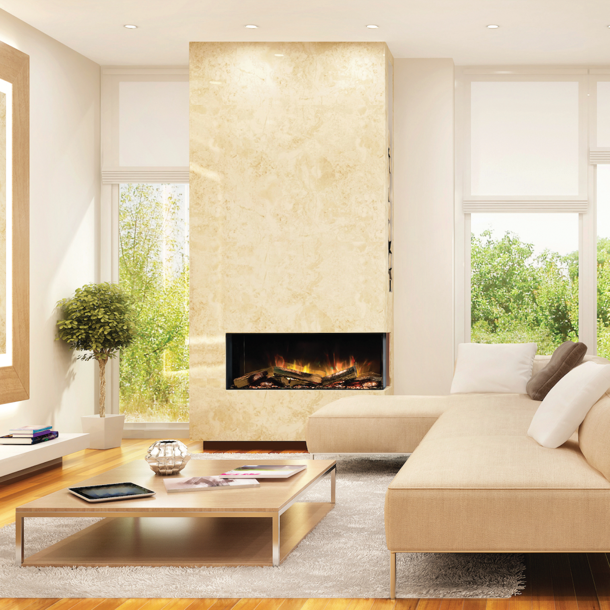 Built-In E-FX 1000 40" Linear 3-Sided Electric Fireplace with Logs