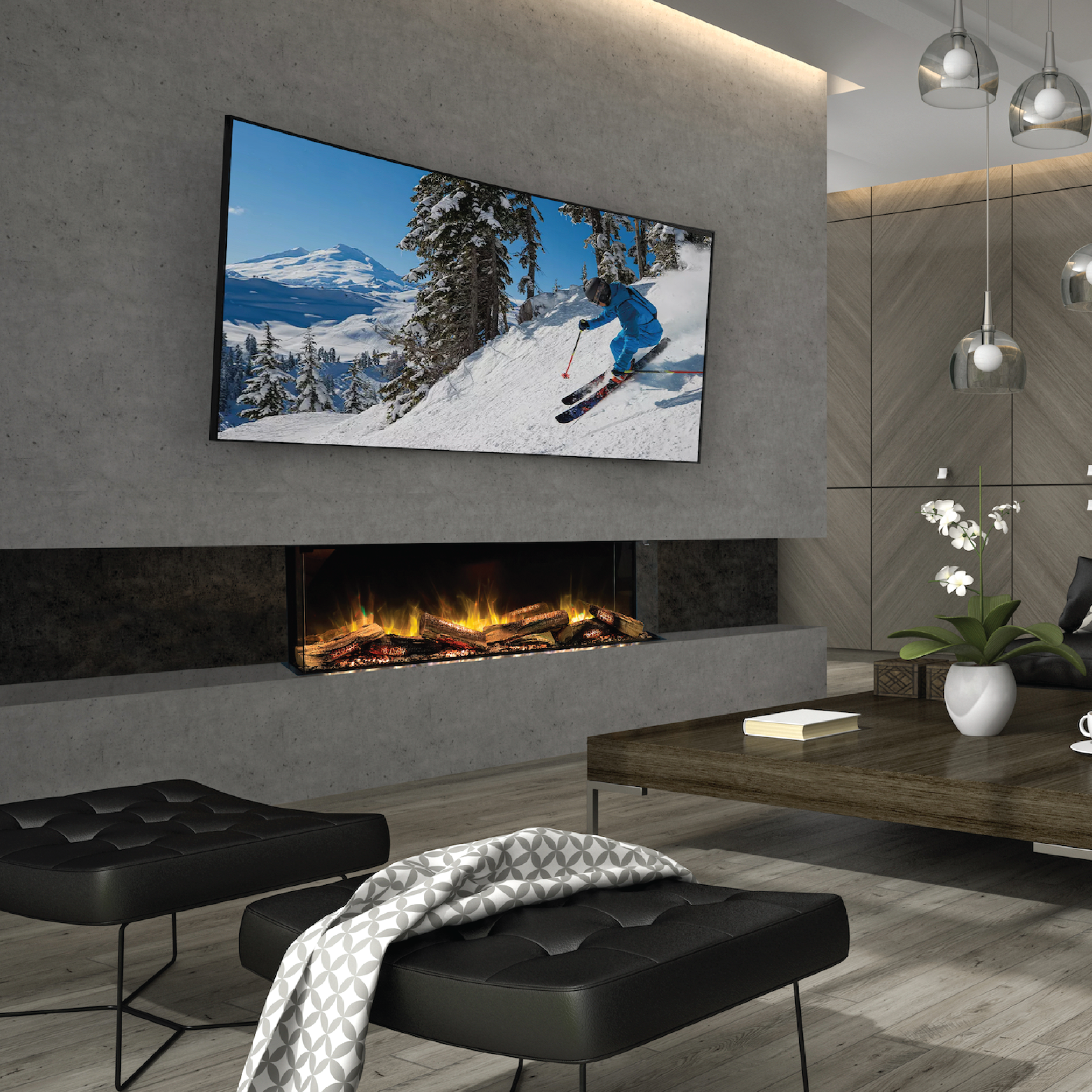 Built-In E-FX 1300 52" Linear 3-Sided Electric Fireplace with Logs