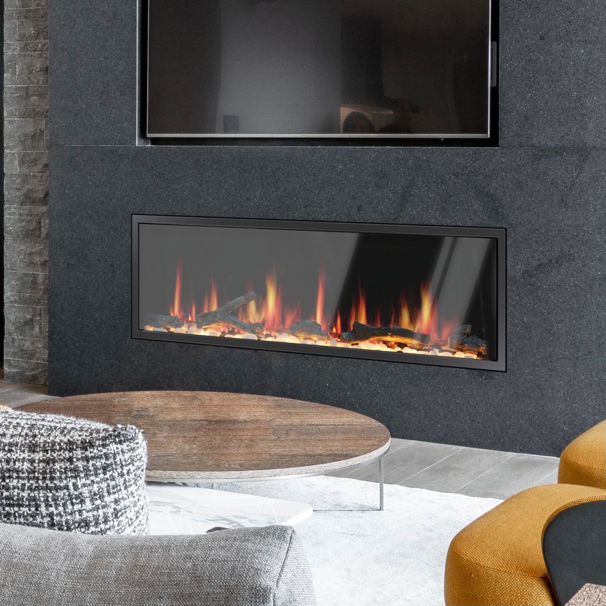 Latitude 45" Ultra Slim Built-In Electric Fireplace with Driftwood Logs and River Rock (Model ZEF45X)