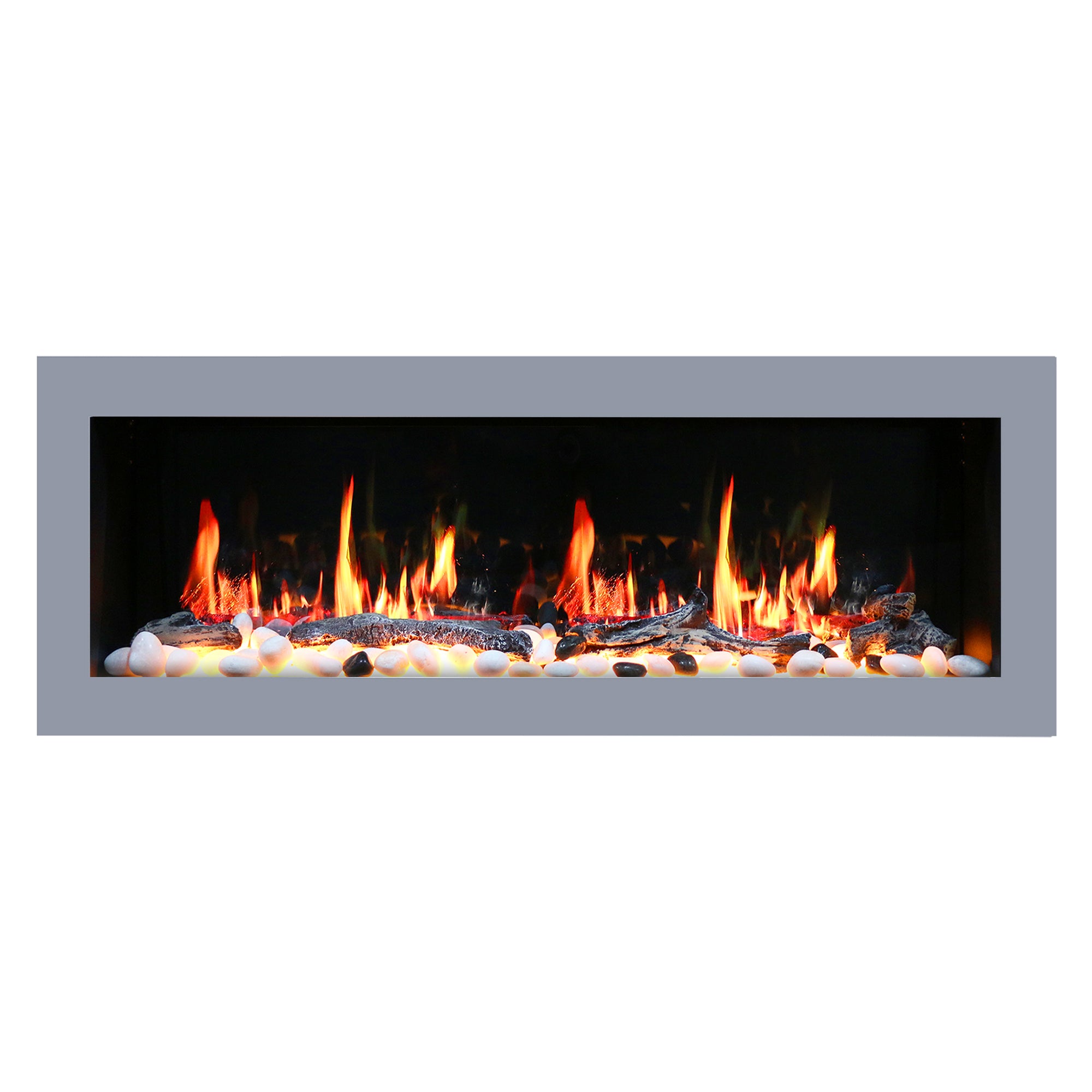 Litedeer Homes Gloria II Smart Wall-Mount Electric Fireplace with Driftwood Logs and River Rocks