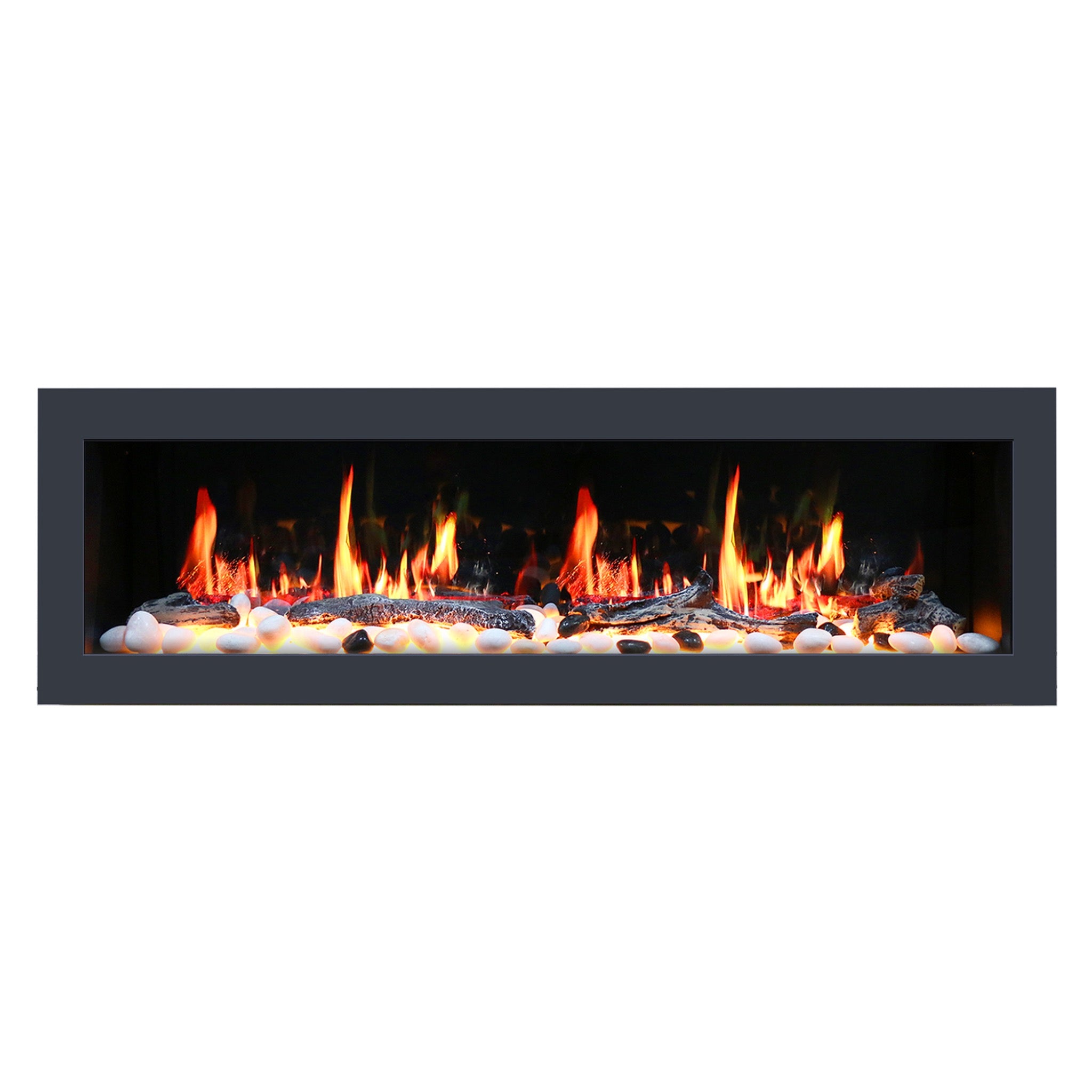 Litedeer Homes Latitude II Smart Wall-Mount Electric Fireplace with Driftwood Logs and River Rock