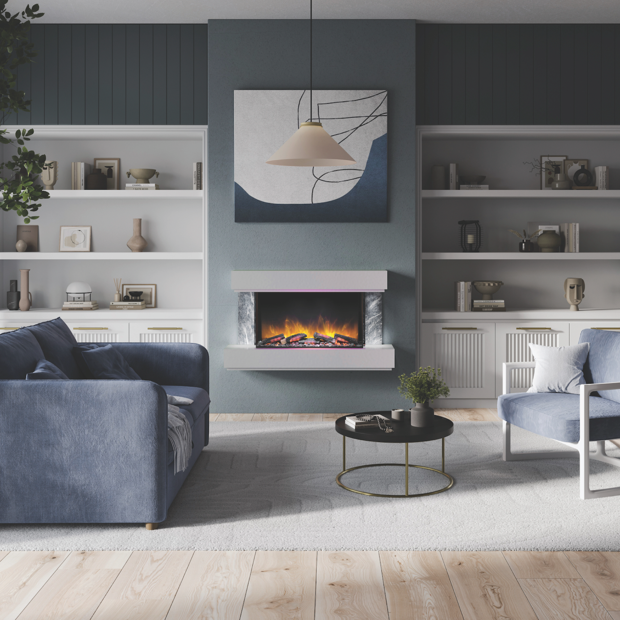 Milan Wall-Mounted Mantel in Grey (47 1/4" W x 28" H) with SL750S Electric Fireplace