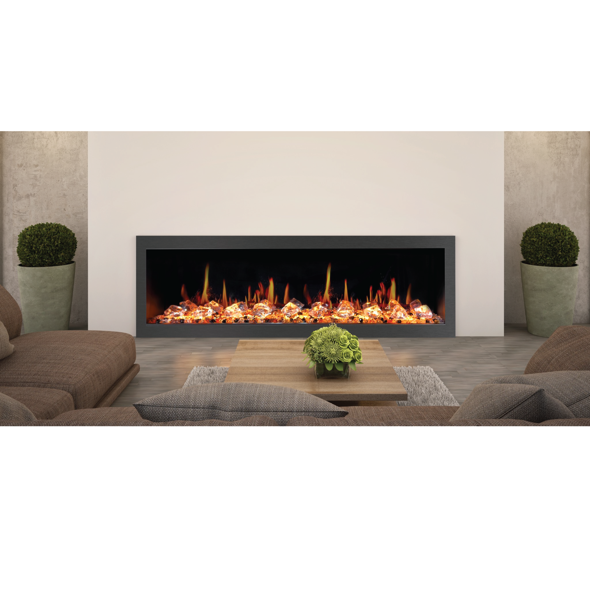 Litedeer Homes Latitude II Smart Wall Mount with Crushed Ice Rocks Electric Fireplace