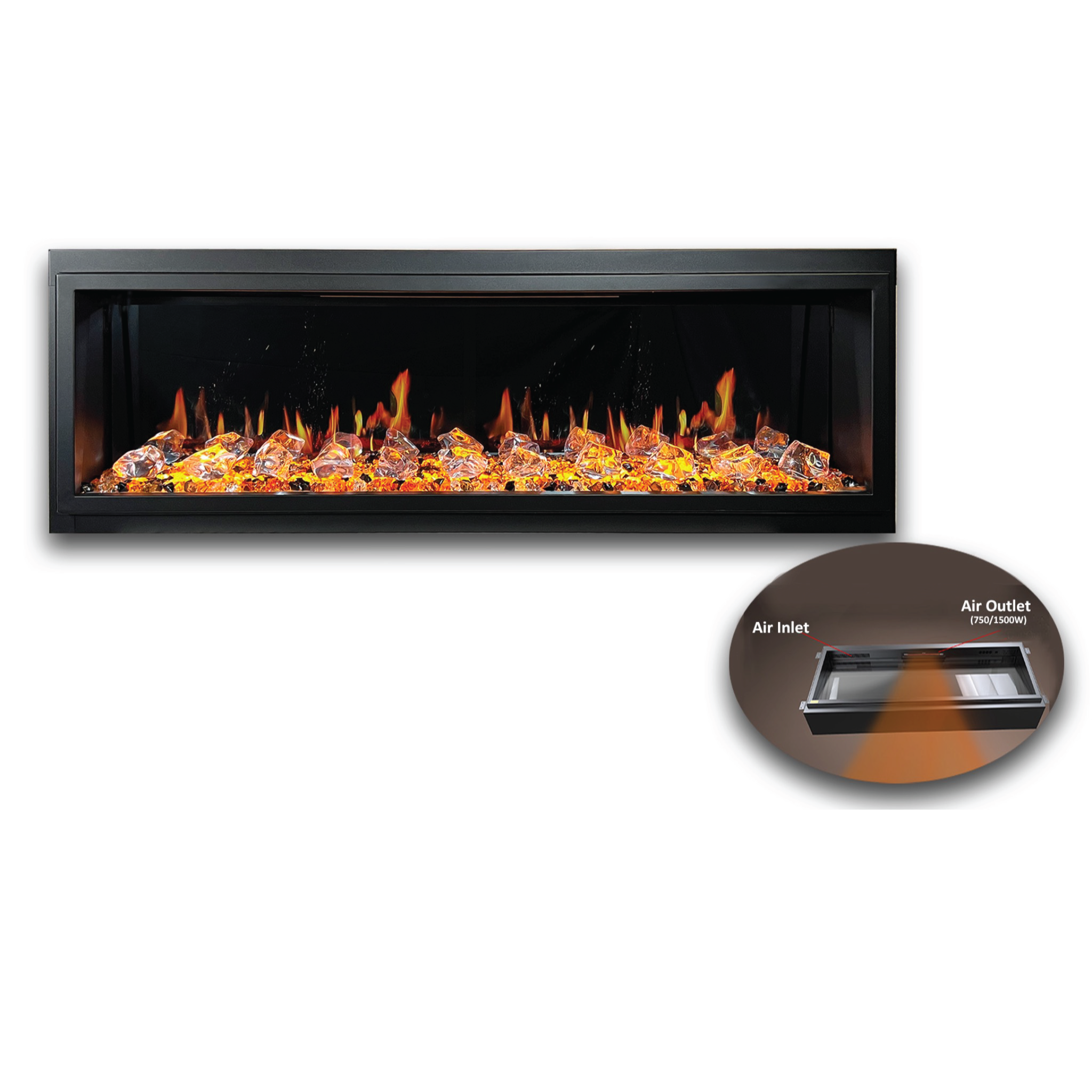 Litedeer Homes Latitude Built-in with Crushed Ice Rocks Electric Fireplace