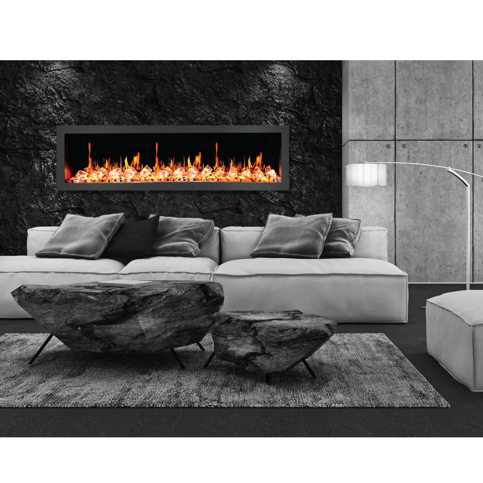 Litedeer Homes Latitude II Smart Wall Mount with Crushed Ice Rocks Electric Fireplace