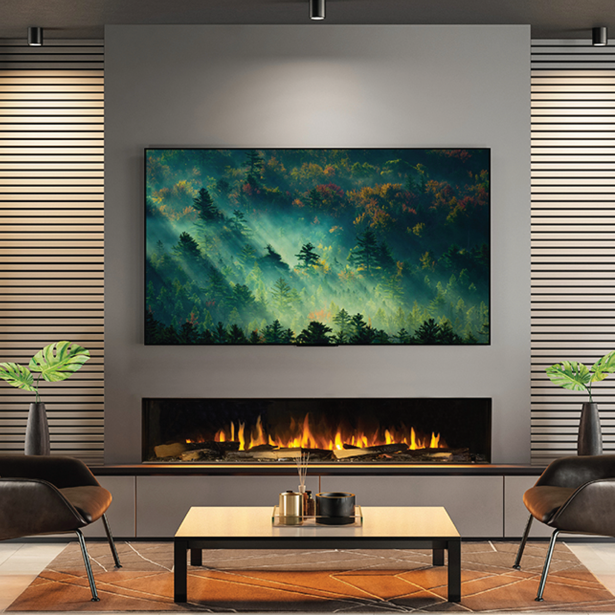 Built-In Signal 80" Linear 3 Sided With Logs Electric Fireplace