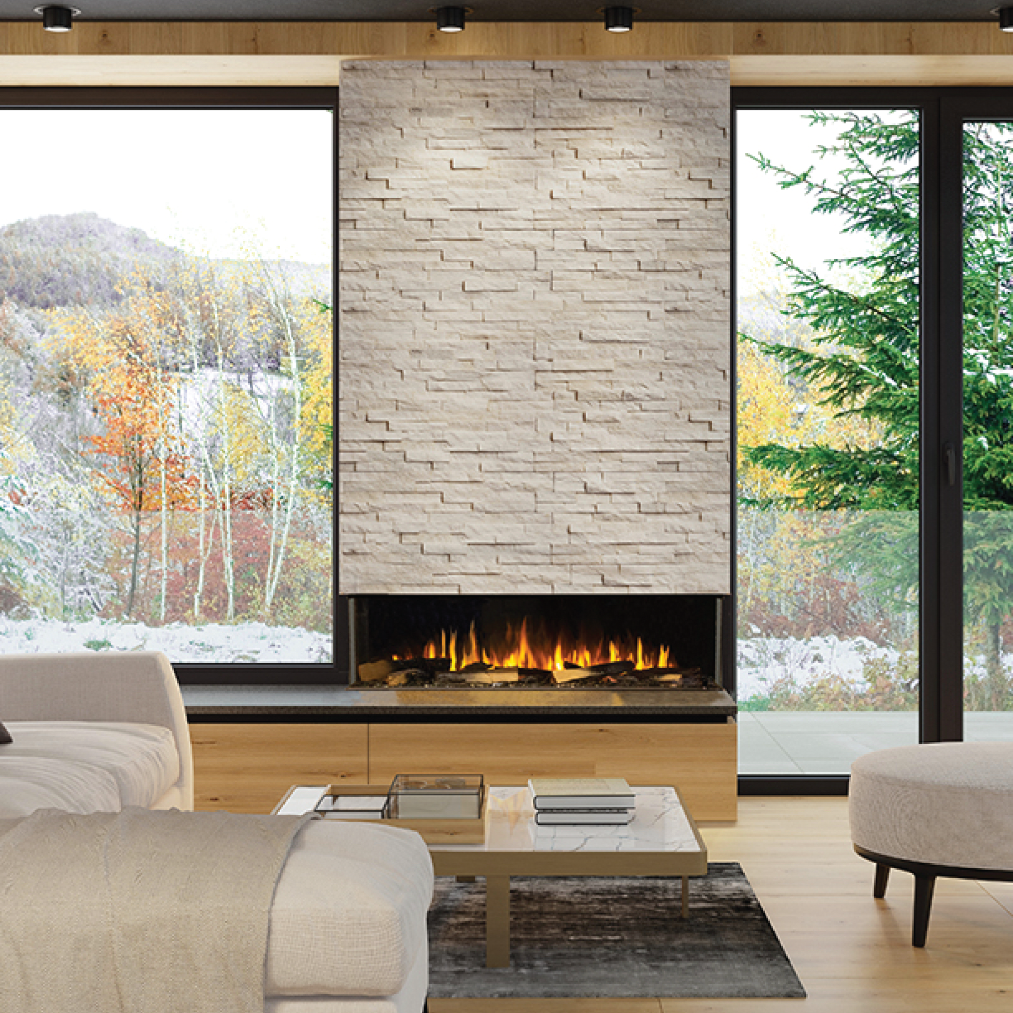 Built-In Signal 60" Linear 3 Sided With Logs Electric Fireplace