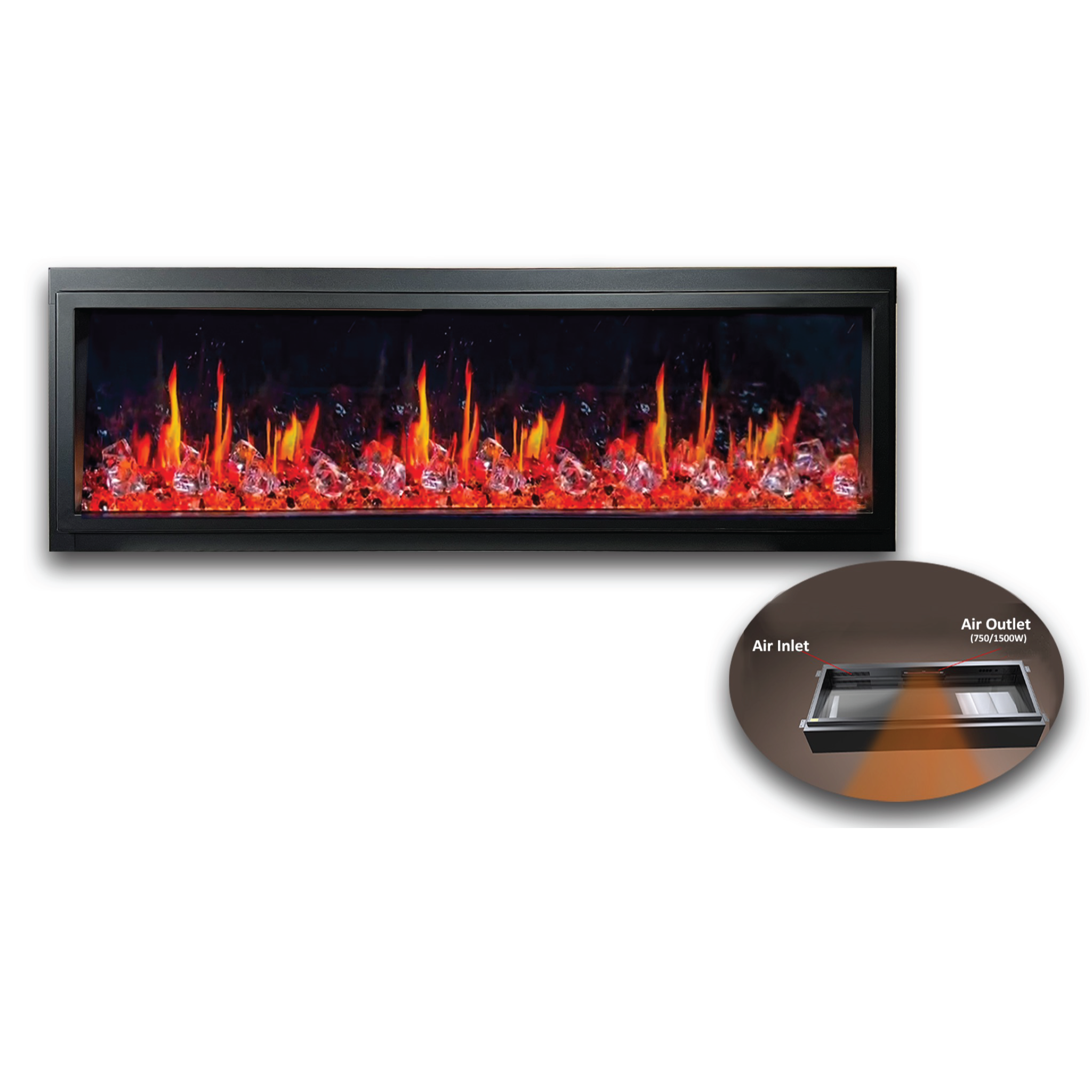 Litedeer Homes Latitude Built-in with Crushed Ice Rocks Electric Fireplace