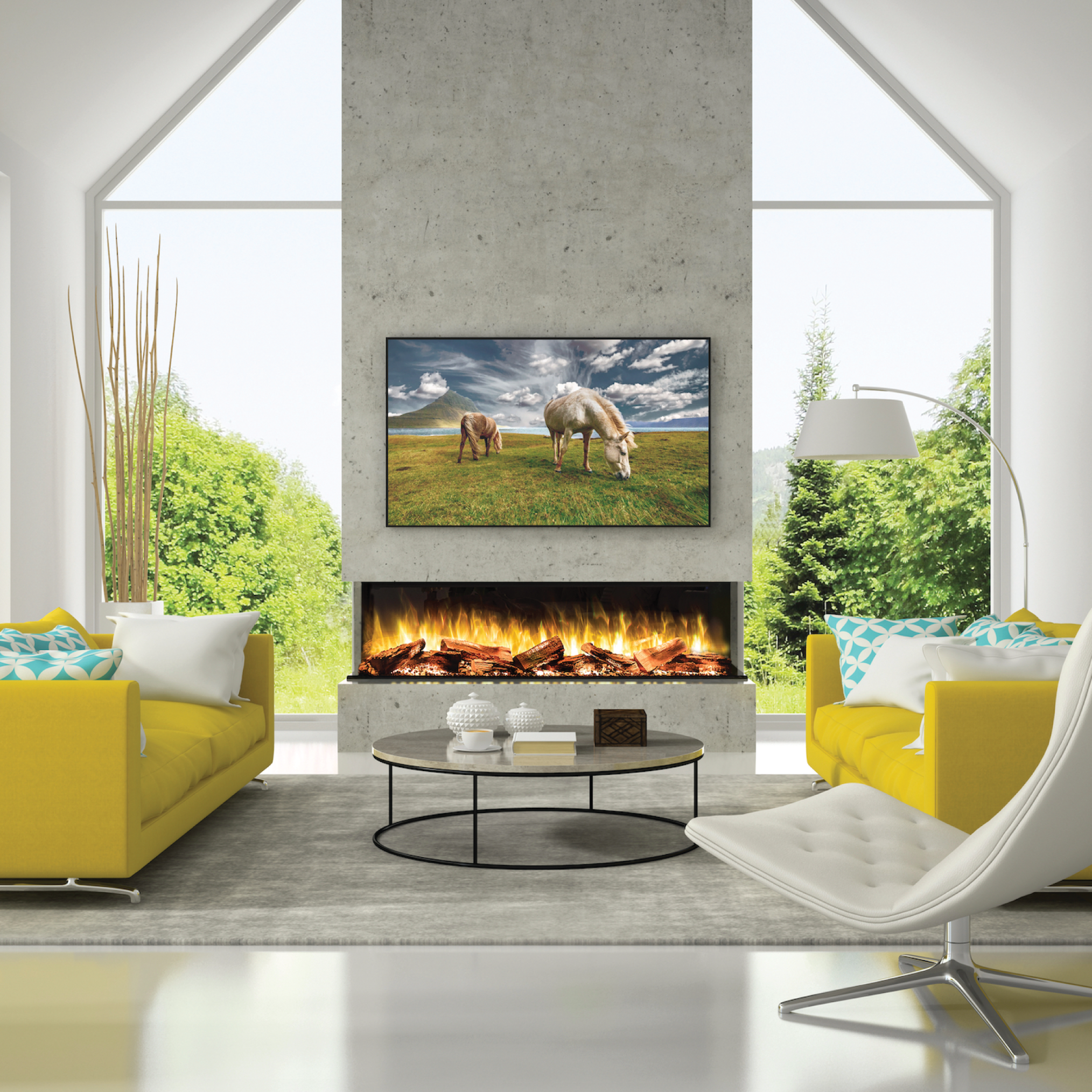 Built-in E-FX 1800 72" Linear 3 Sided With Logs Electric Fireplace