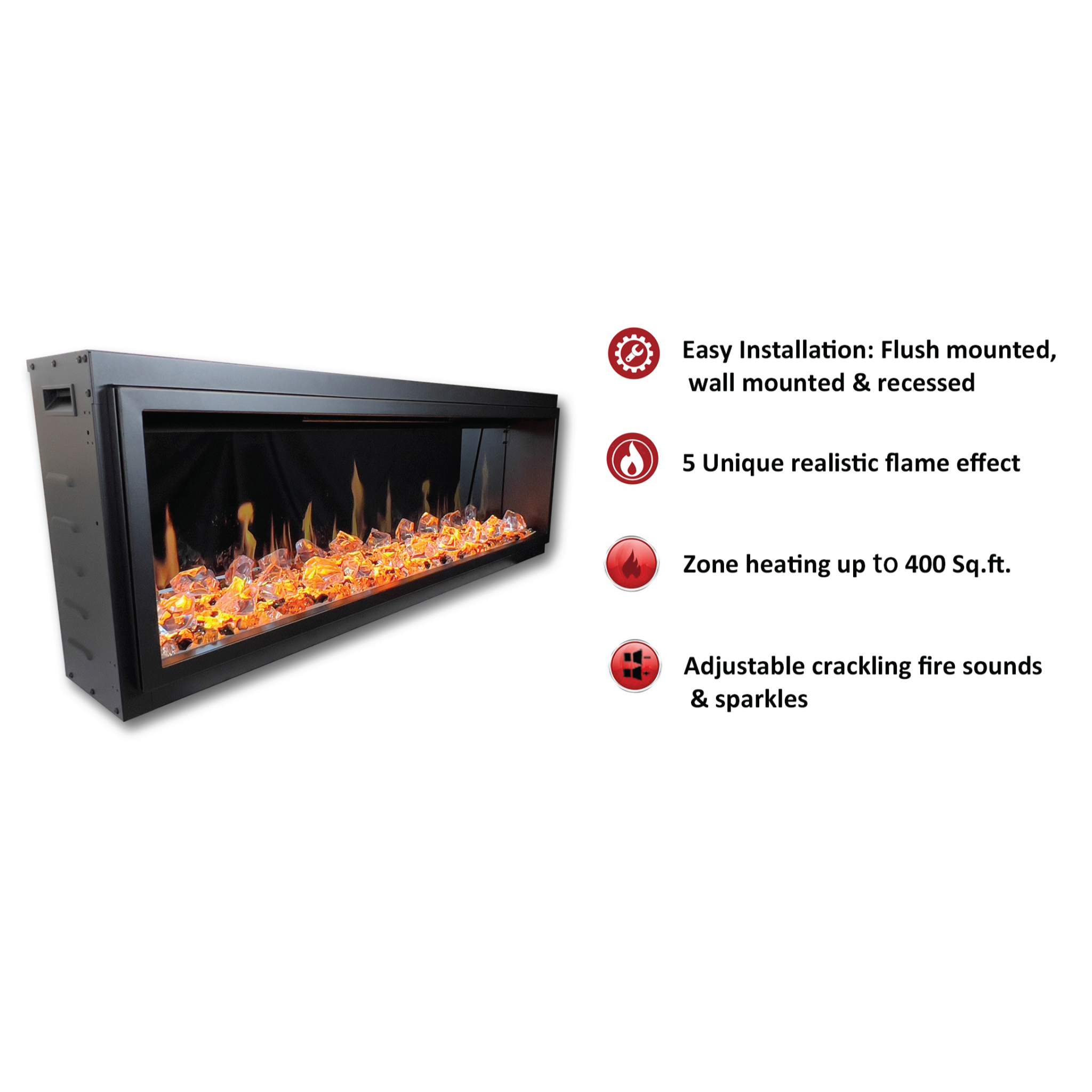 Litedeer Homes Latitude Built-in with Crushed Ice Rocks Electric Fireplace