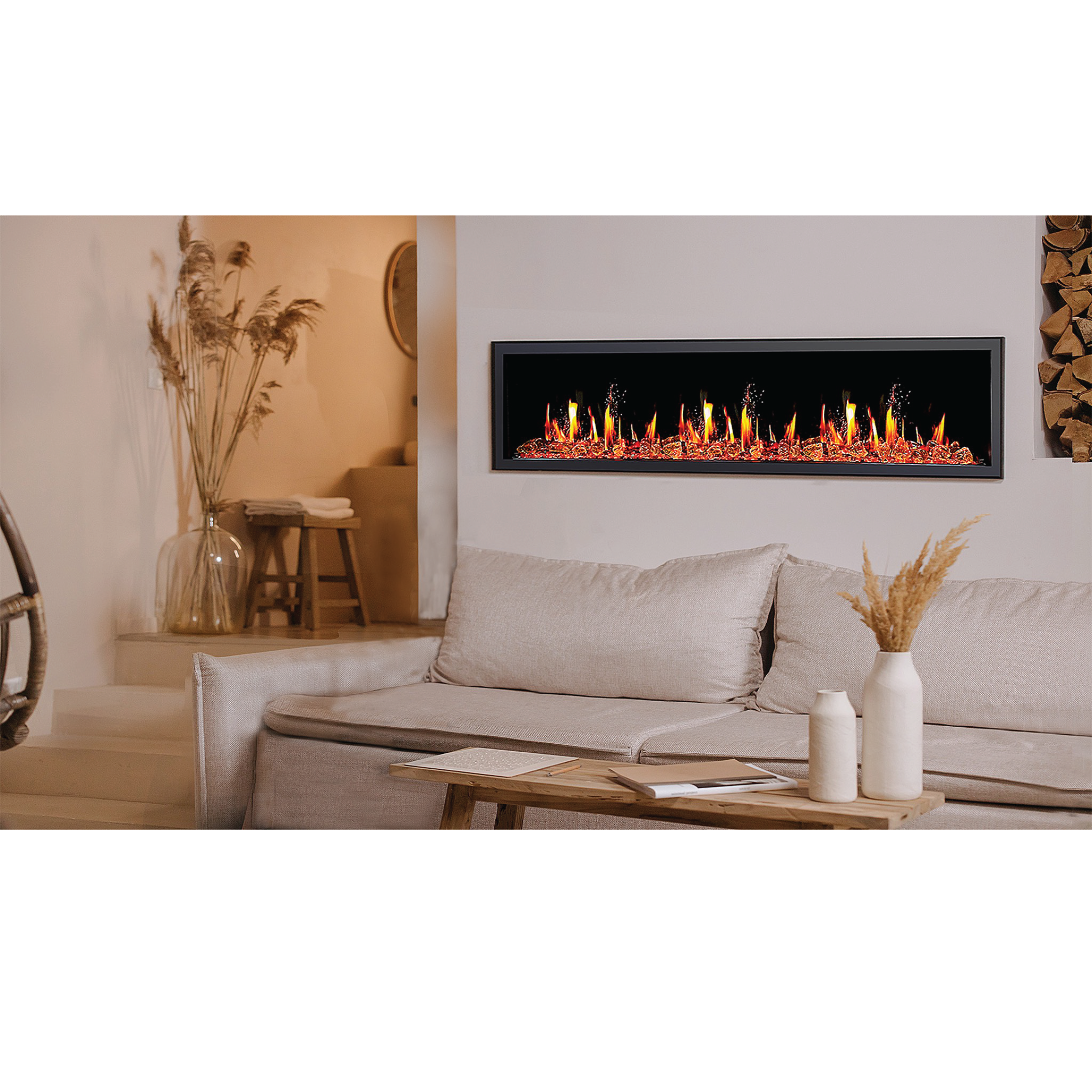 Litedeer Homes Latitude Built-in with Reflective Amber Glass Electric Fireplace