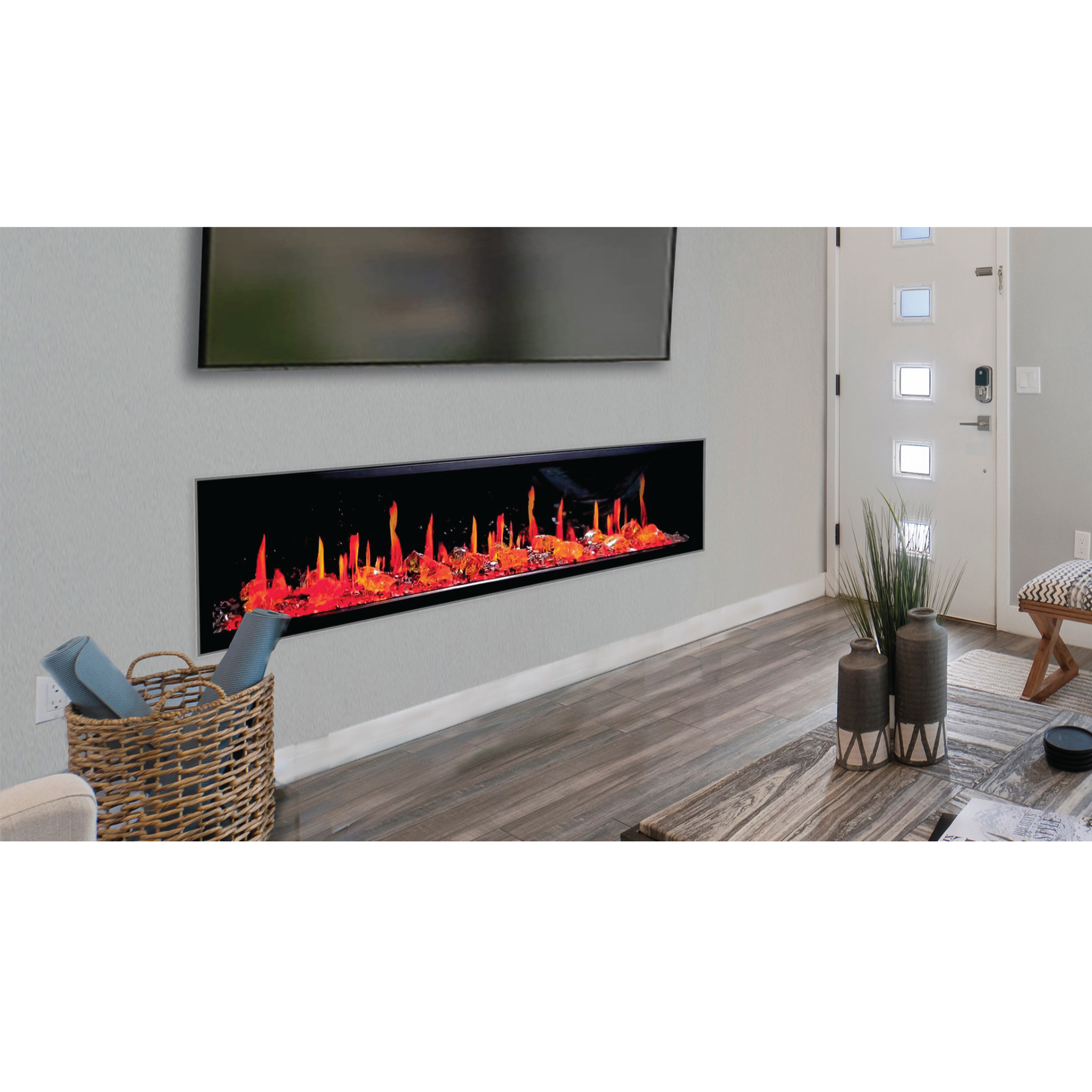 Litedeer Homes Latitude Built-in with Reflective Amber Glass Electric Fireplace