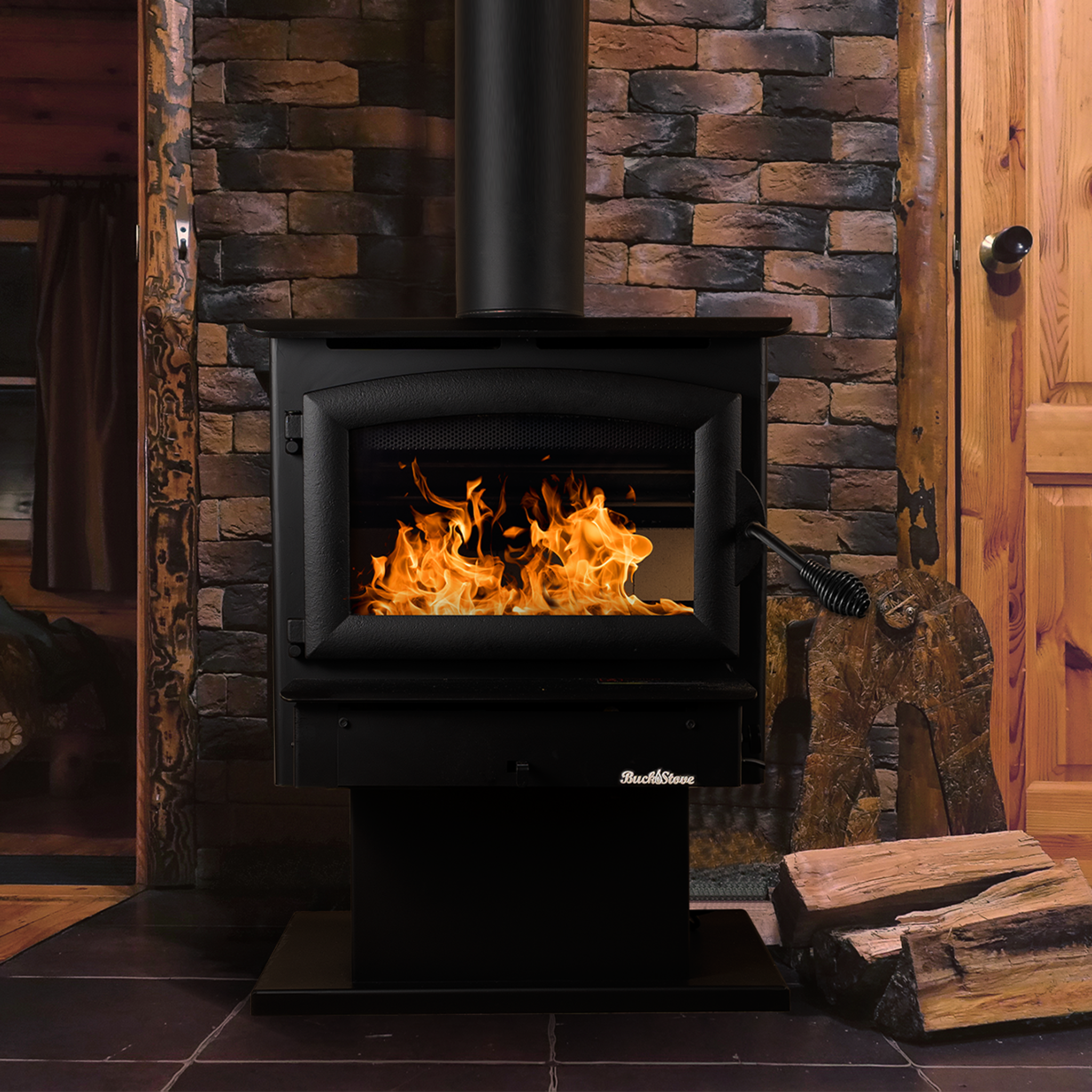 Model 21 Non-Catalytic Wood Stove with Black Door & Standard Blower Assembly