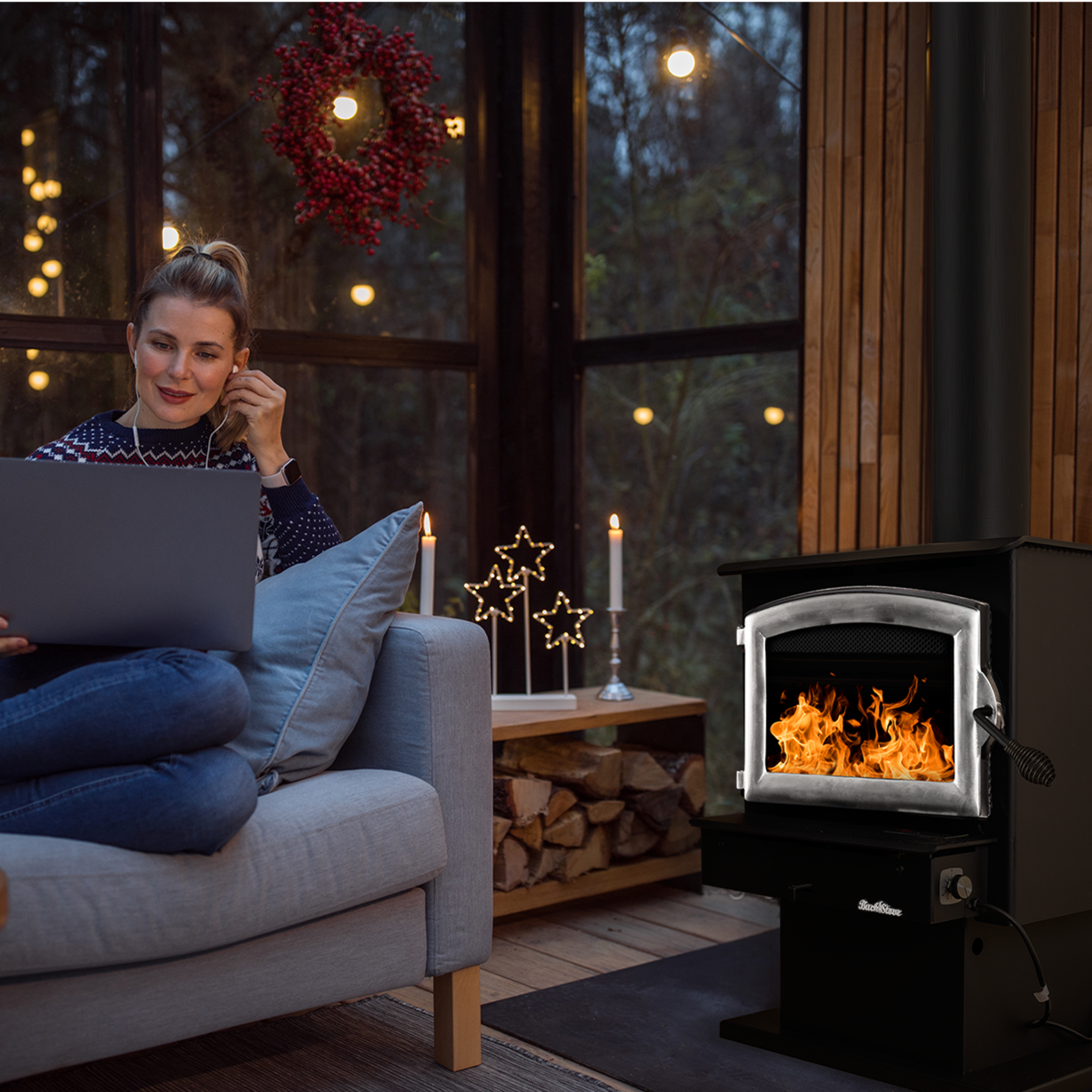 Model 21 Non-Catalytic Wood Stove with Pewter Door & Standard Blower Assembly