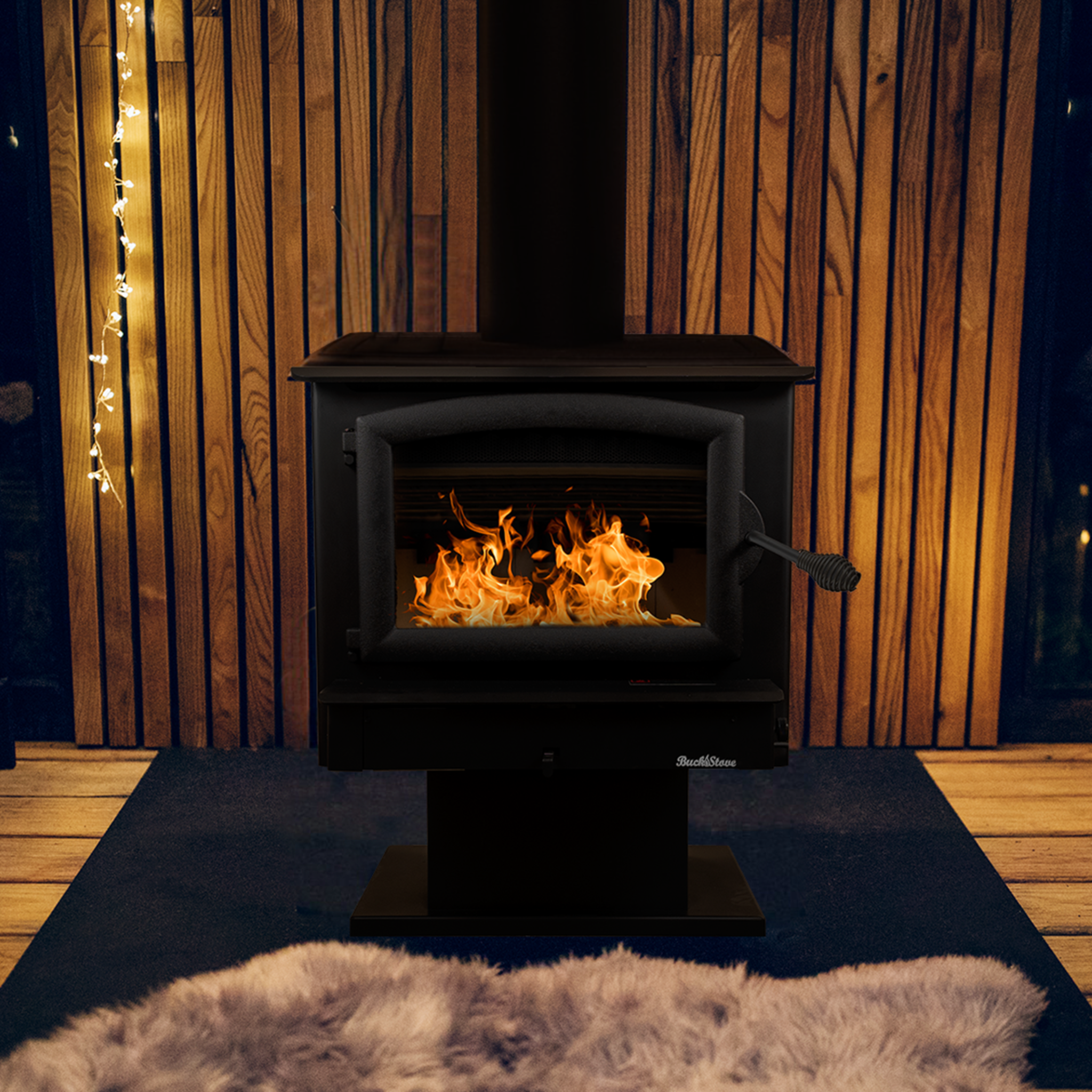 Model 74 Non-Catalytic Wood Stove with Black Door & Standard Blower Assembly