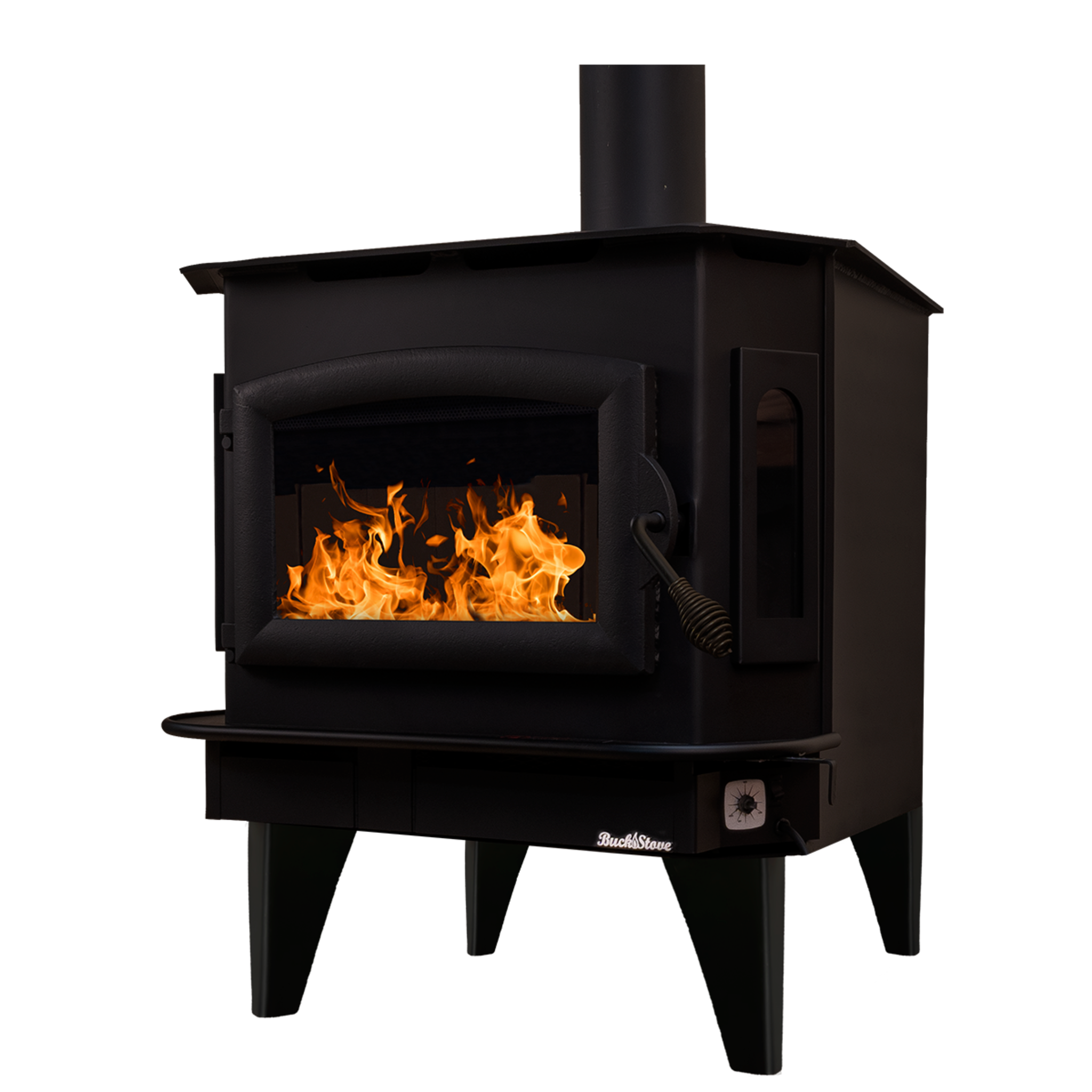 Model 81 Non-Catalytic Wood Stove with Black Door & Black Bay Windows