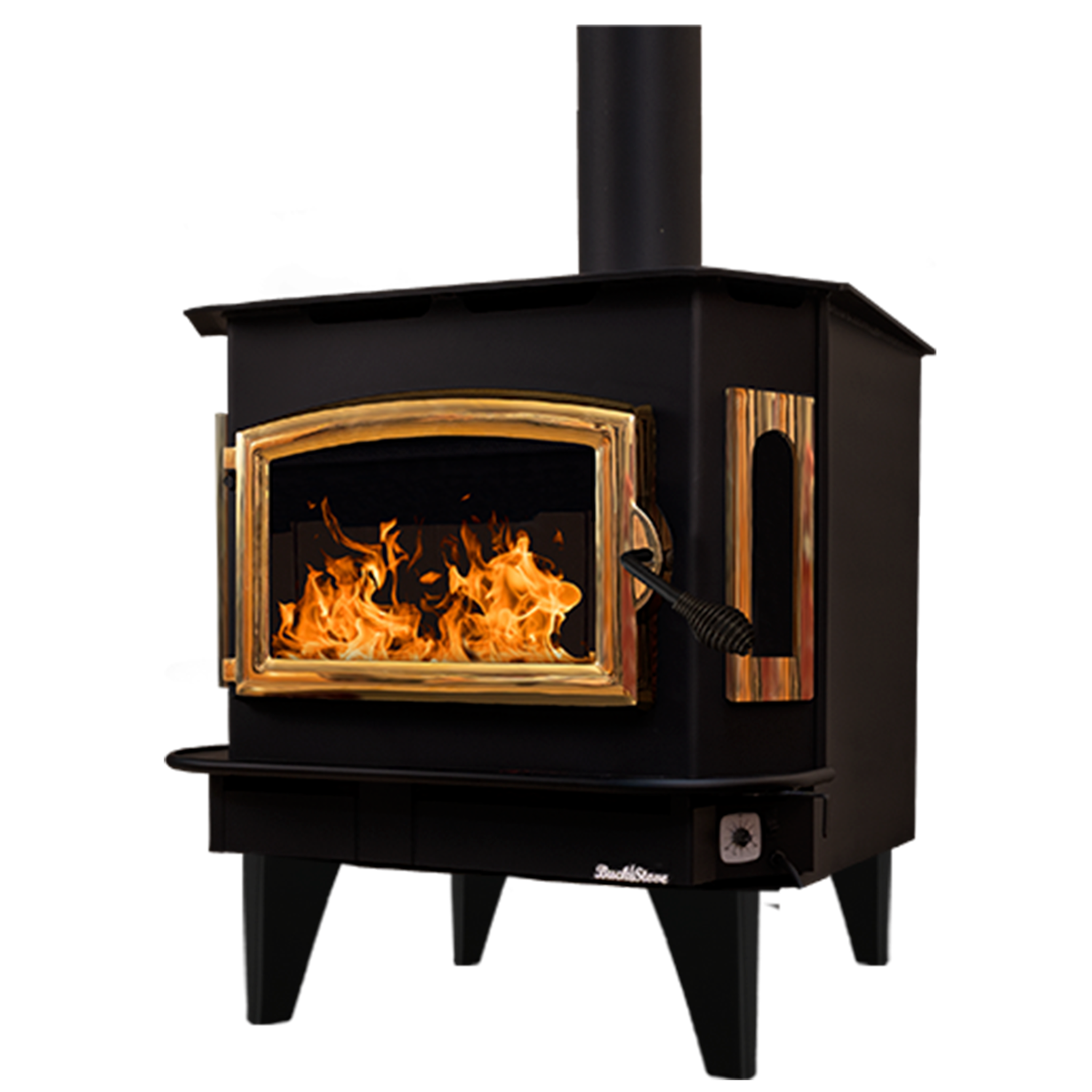 Model 81 Non-Catalytic Wood Stove with Gold Door & Black Bay Windows