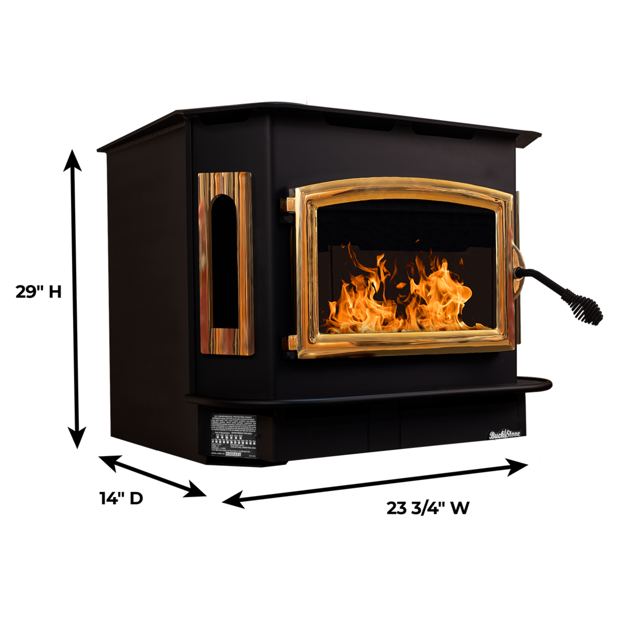 Model 81 Non-Catalytic Wood Stove with Gold Door & Black Bay Windows