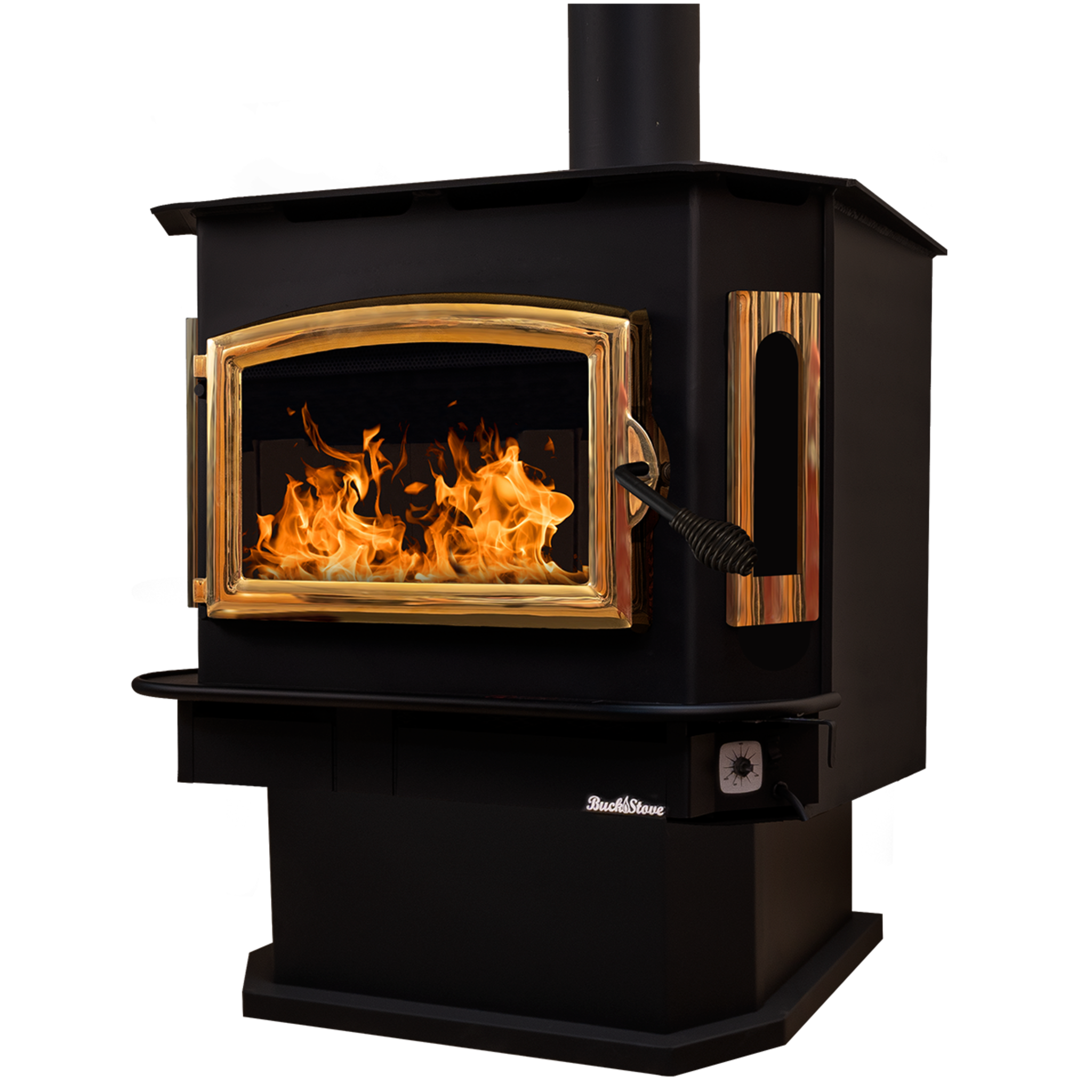 Model 81 Non-Catalytic Wood Stove with Gold Door & Black Bay Windows