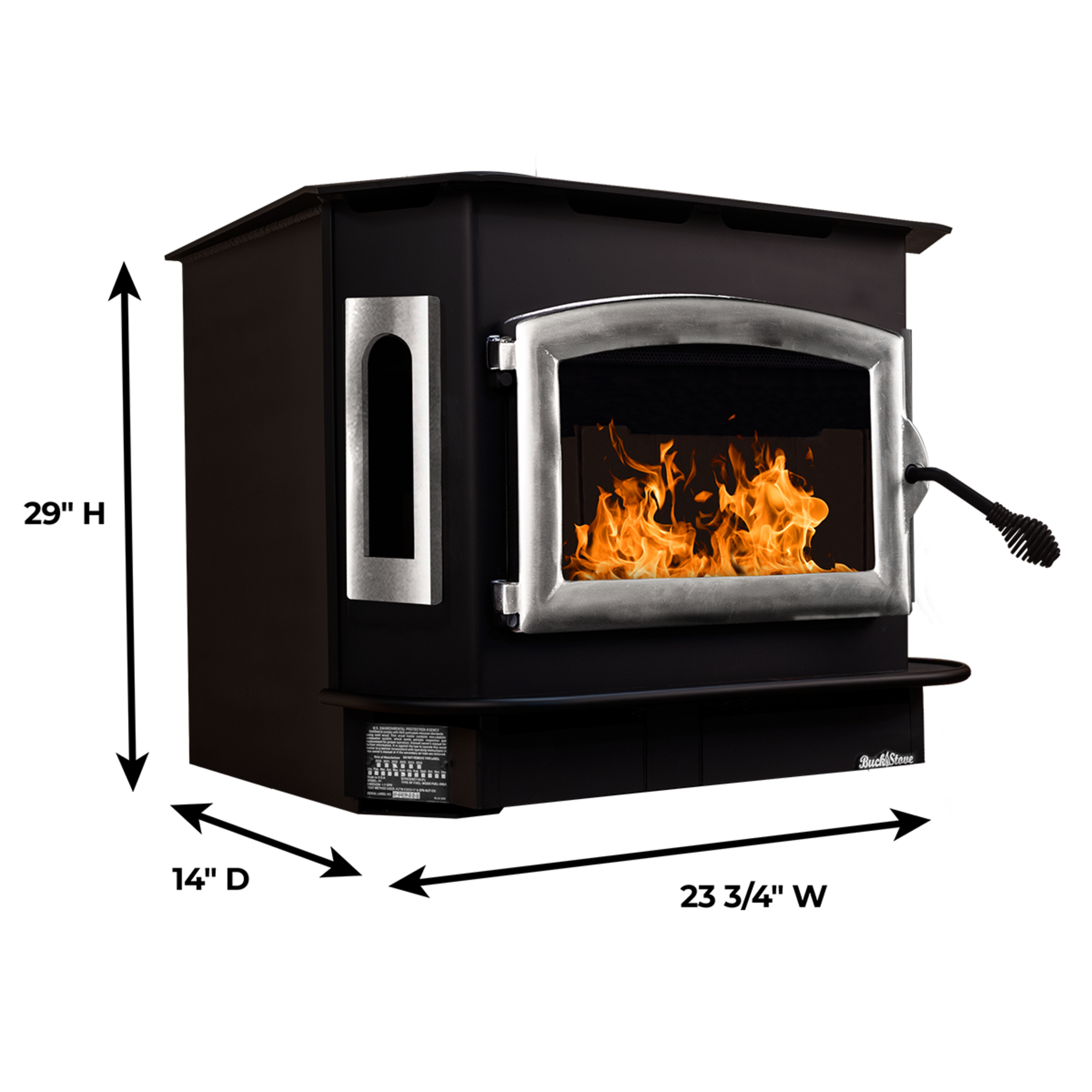 Model 81 Non-Catalytic Wood Stove with Pewter Door & Black Bay Windows