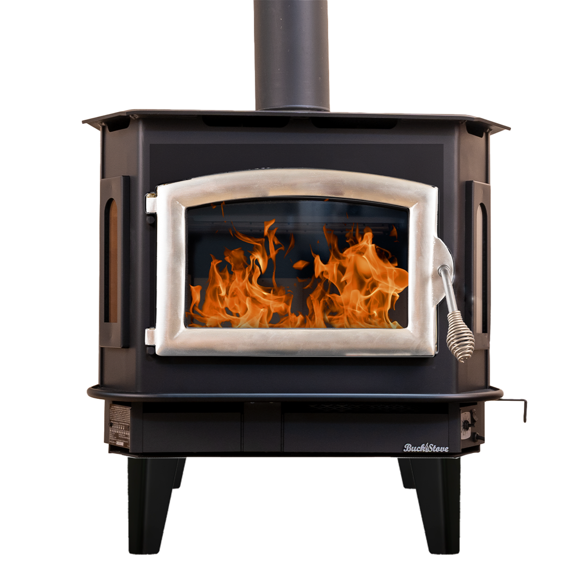 Model 81 Non-Catalytic Wood Stove with Pewter Door & Black Bay Windows