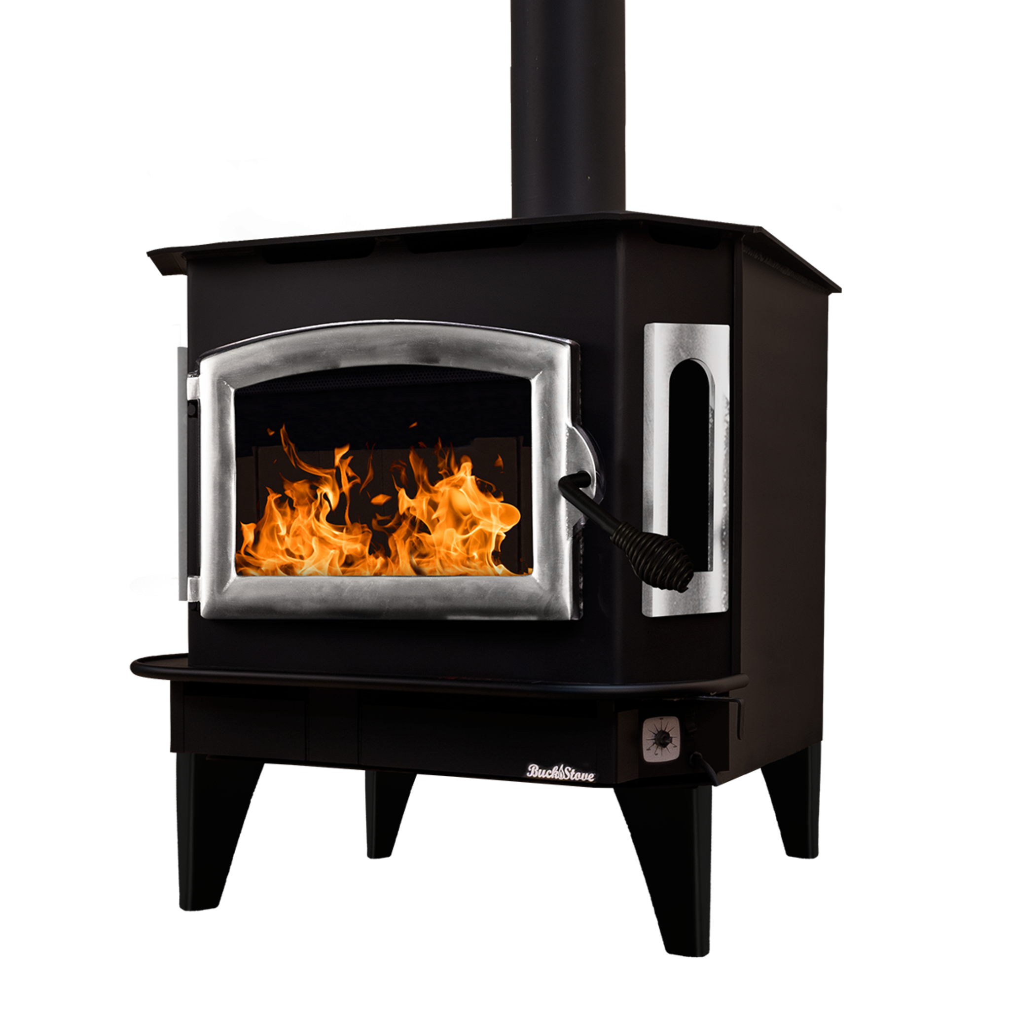 Model 81 Non-Catalytic Wood Stove with Pewter Door & Black Bay Windows