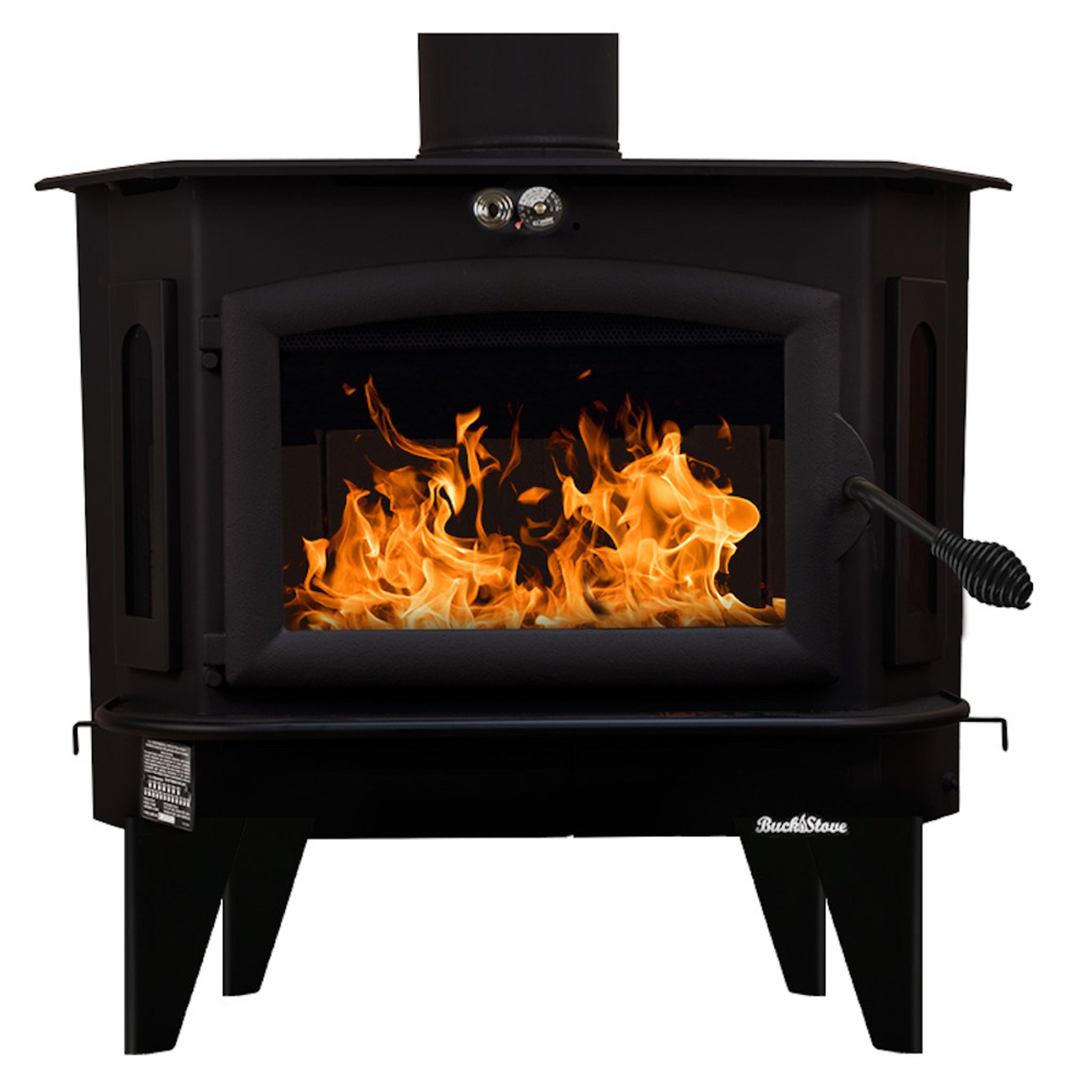 Model 91 Catalytic Wood Stove with Black Door & Black Bay Windows