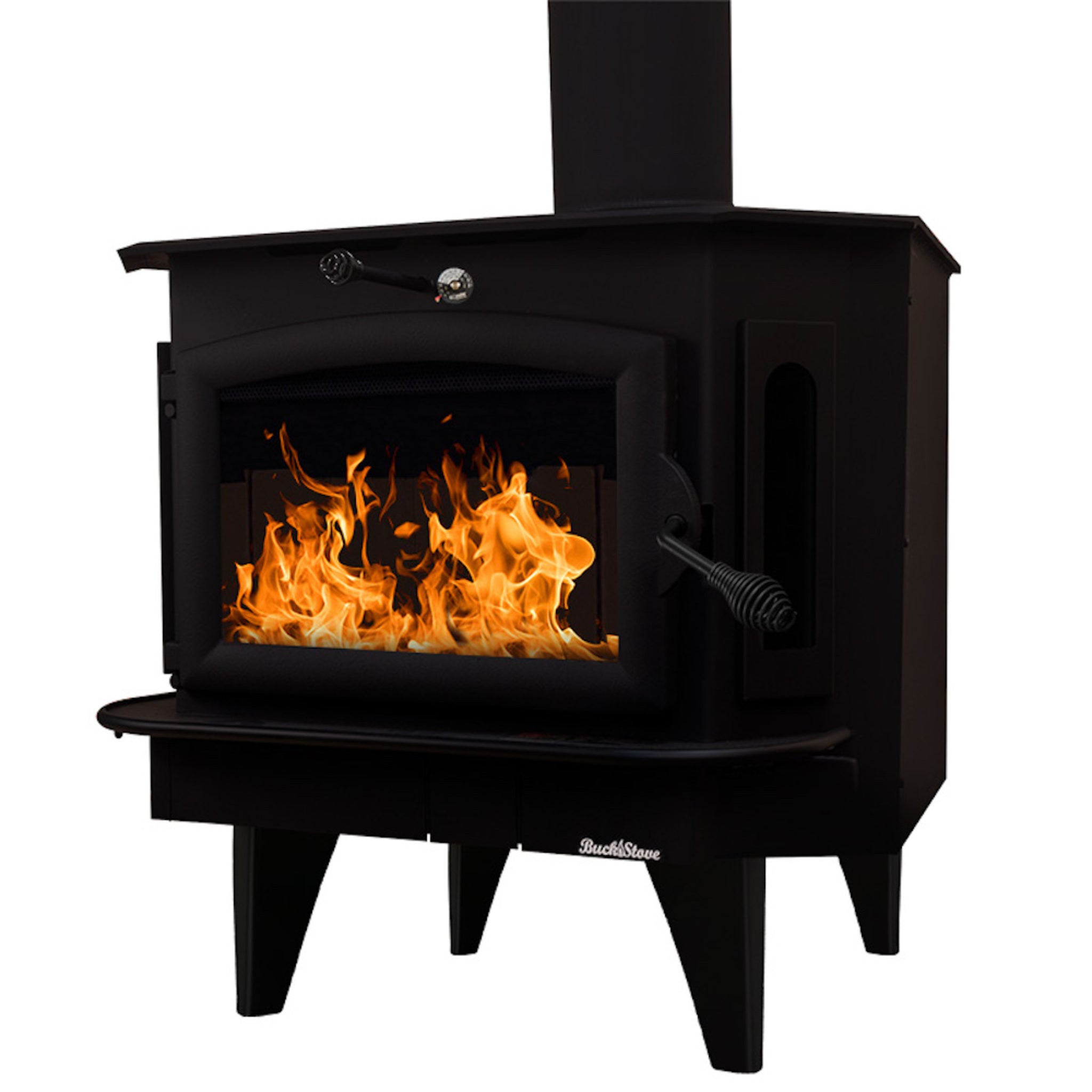 Model 91 Catalytic Wood Stove with Black Door & Black Bay Windows