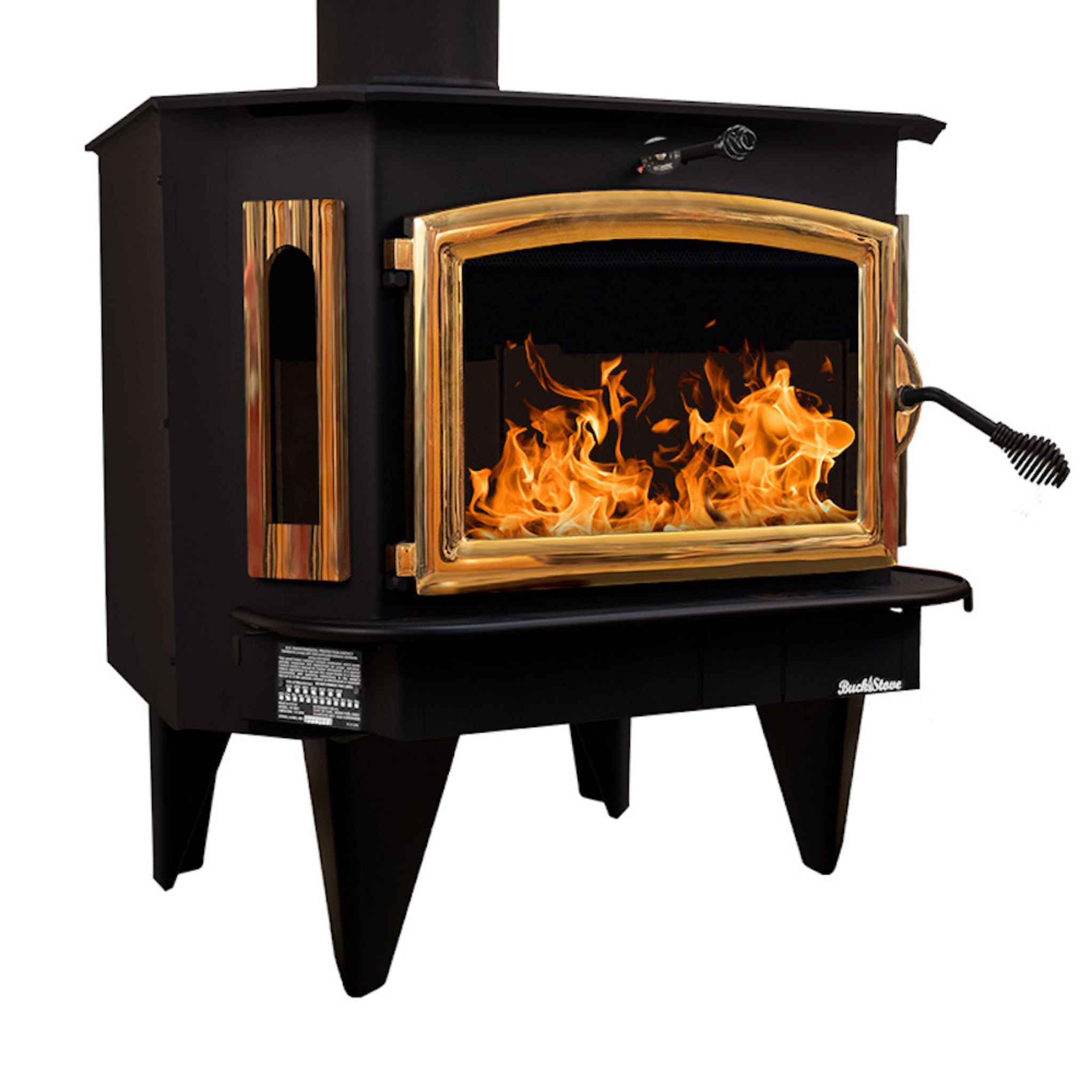 Model 91 Catalytic Wood Stove with Gold Door & Black Bay Windows