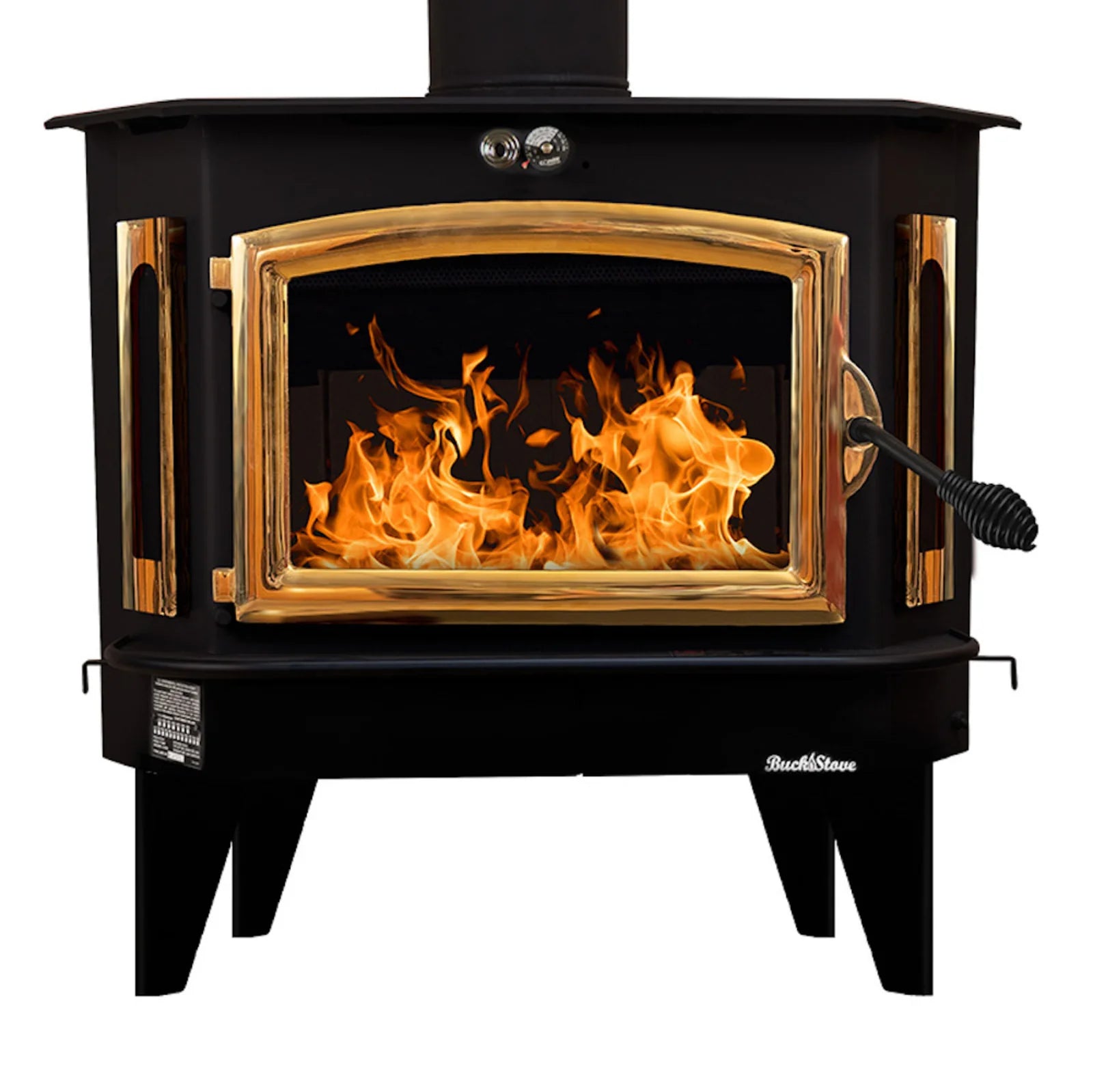 Model 91 Catalytic Wood Stove with Black Door & Black Bay Windows