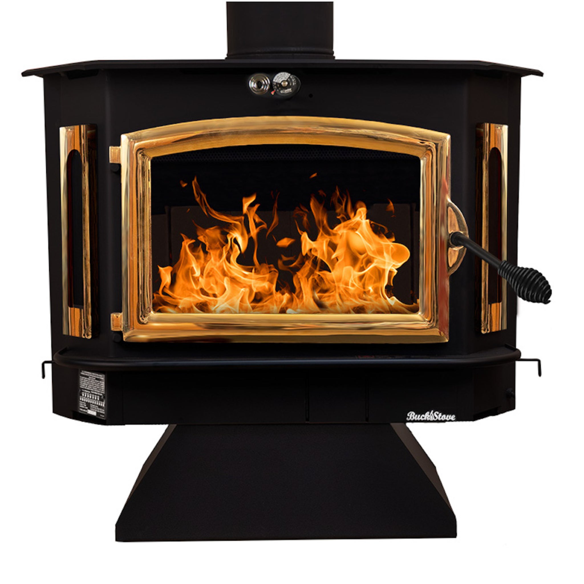 Model 91 Catalytic Wood Stove with Gold Door & Black Bay Windows