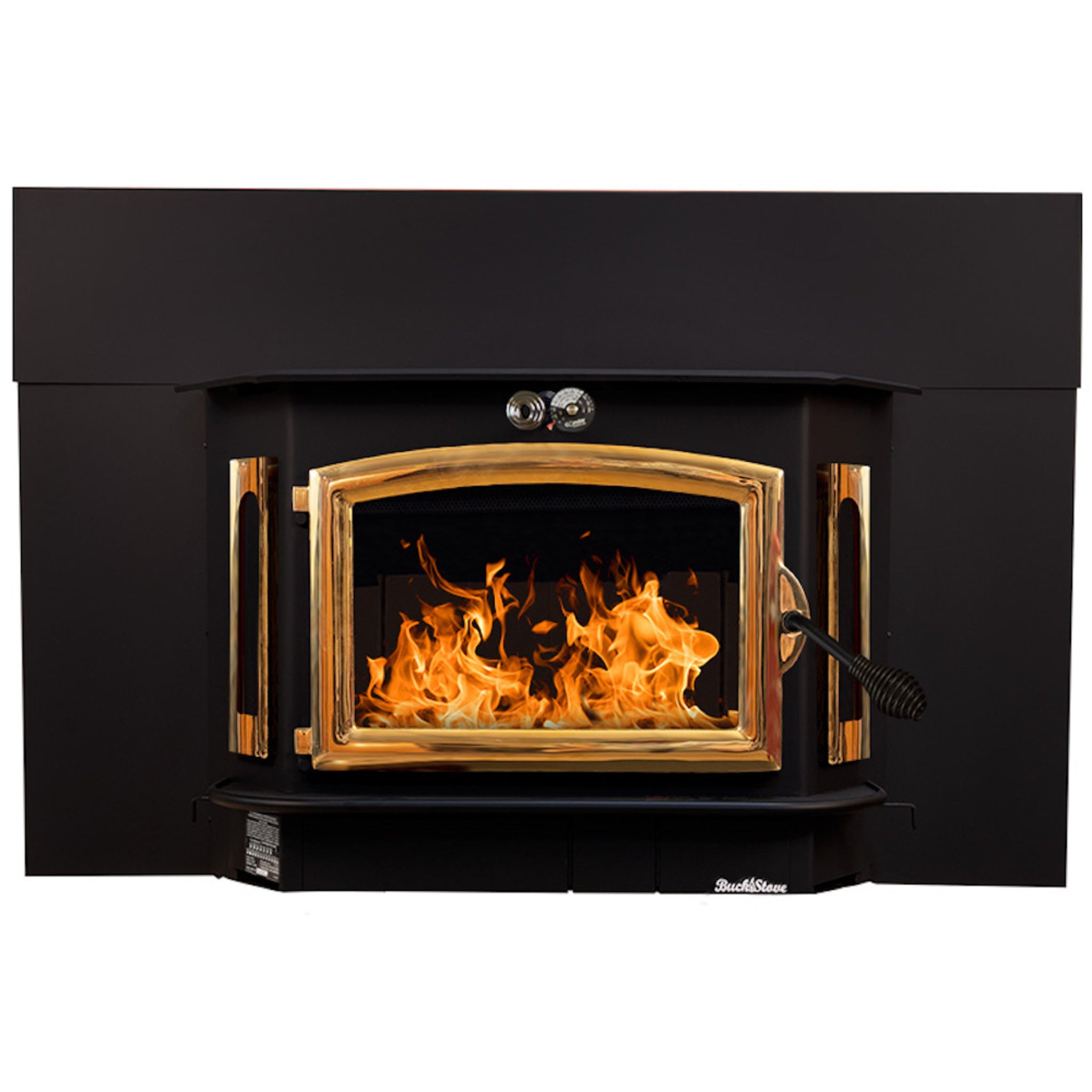 Model 91 Catalytic Wood Stove with Gold Door & Black Bay Windows