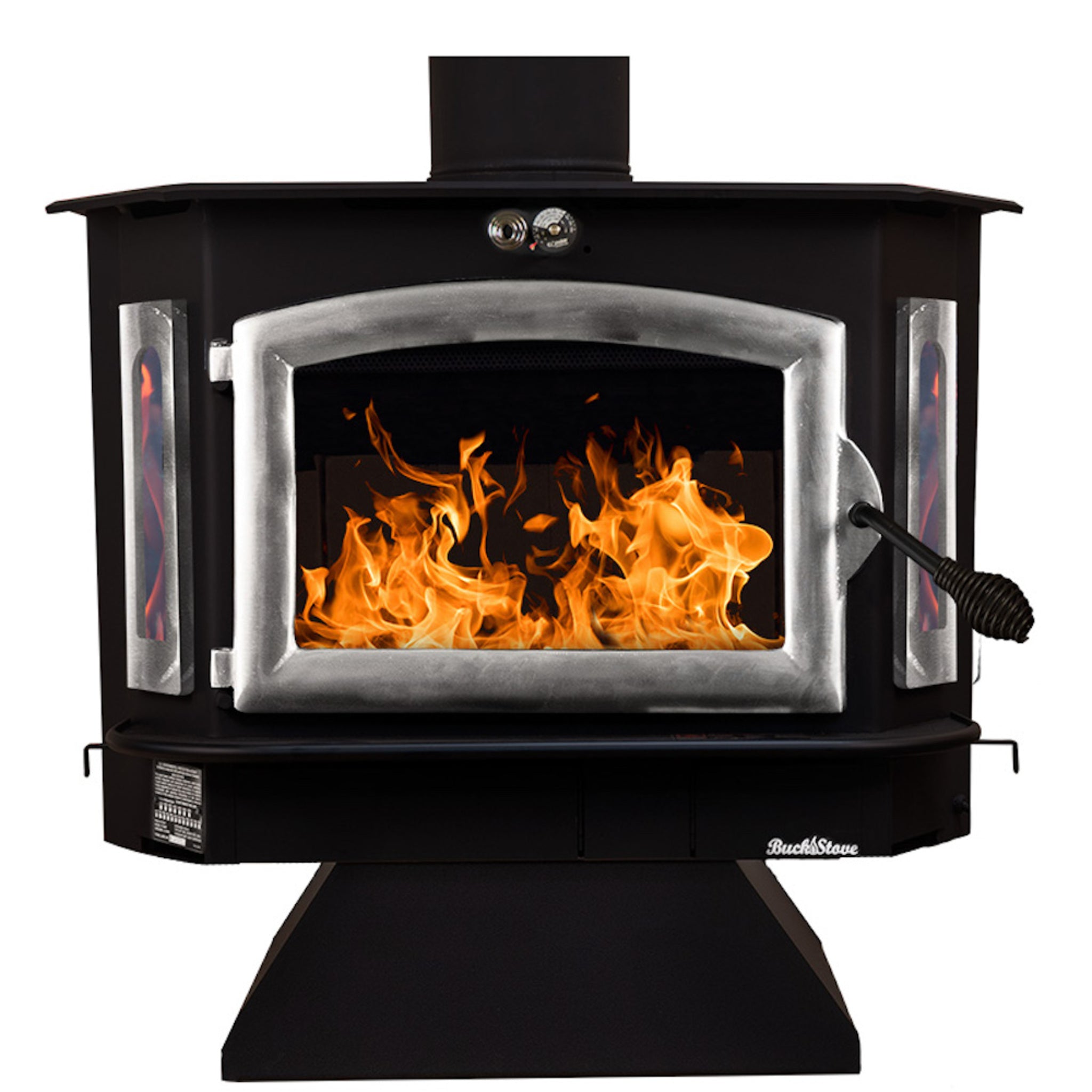 Model 91 Catalytic Wood Stove with Pewter Door & Black Bay Windows