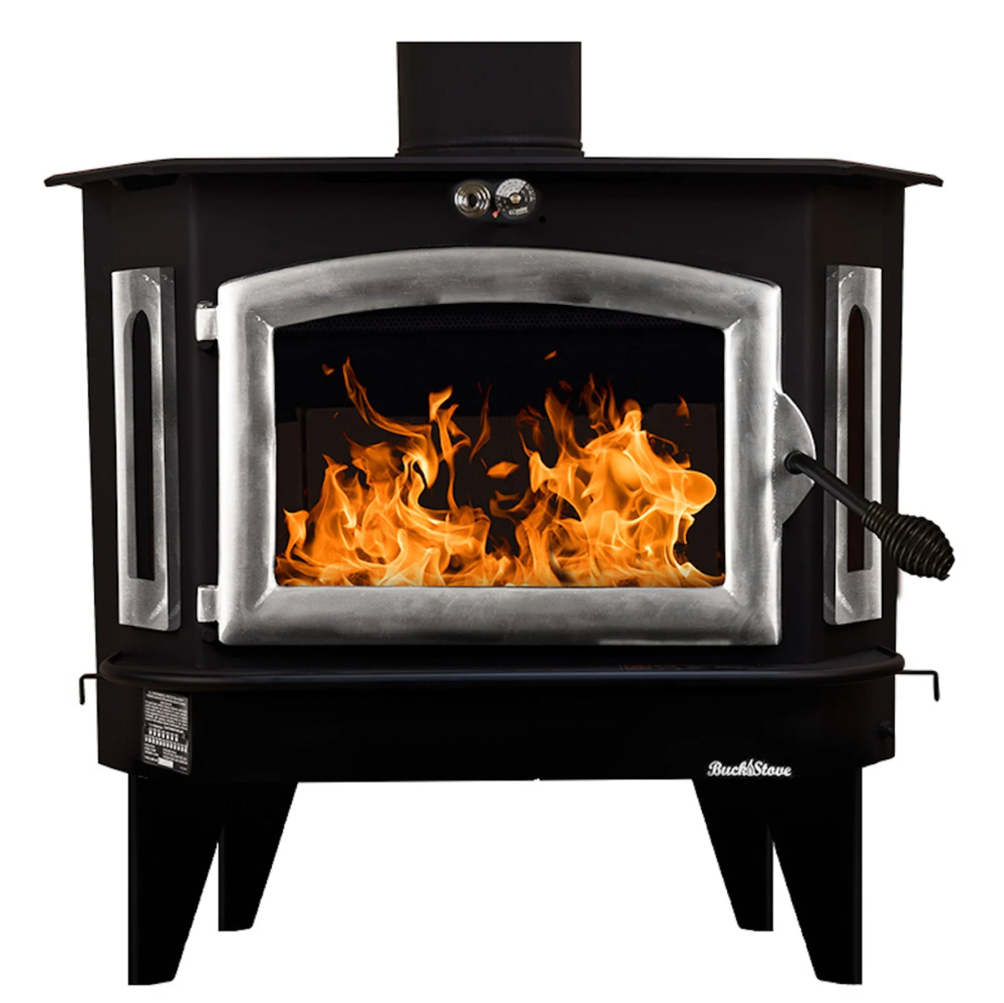 Model 91 Catalytic Wood Stove with Black Door & Black Bay Windows