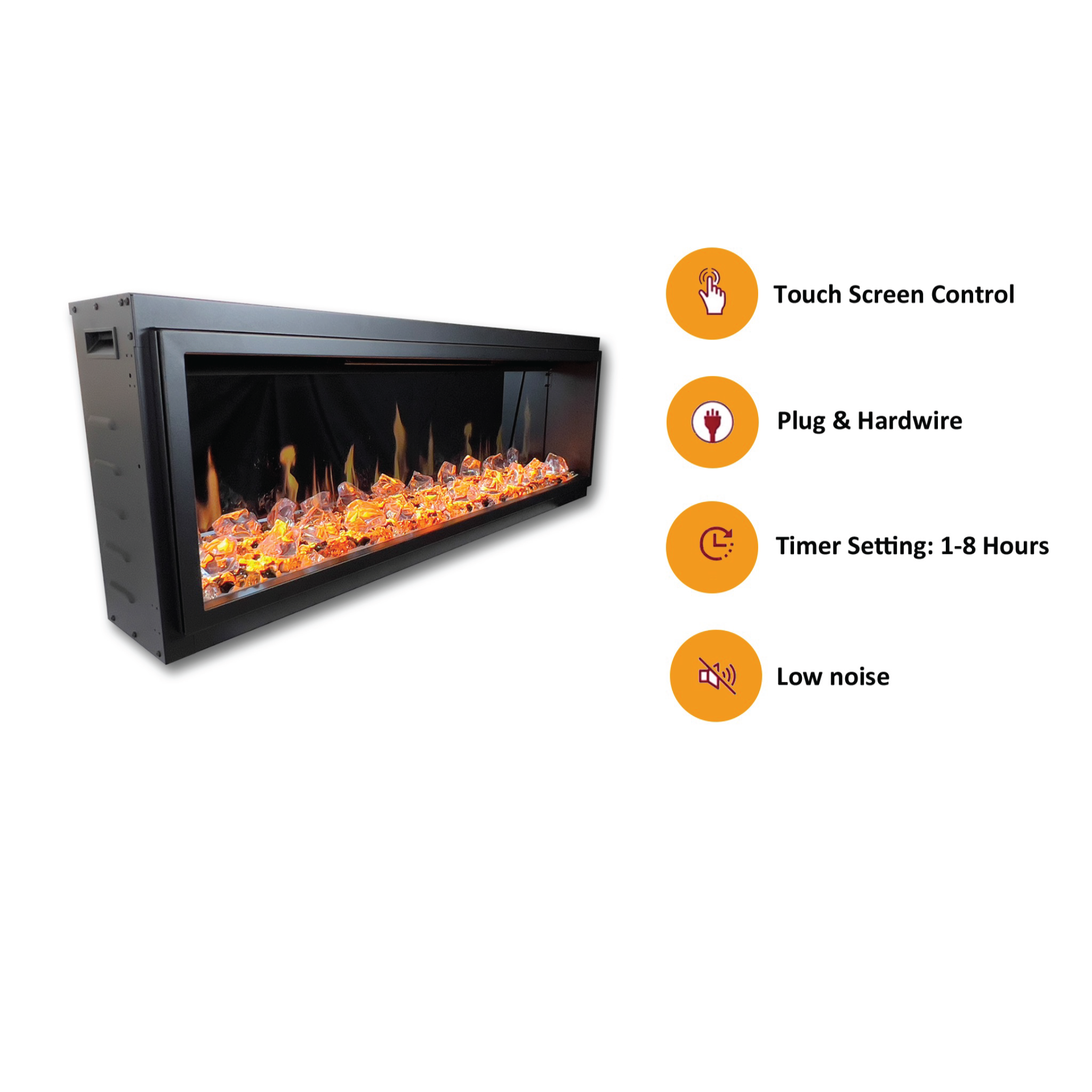 Litedeer Homes Latitude Built-in with Crushed Ice Rocks Electric Fireplace