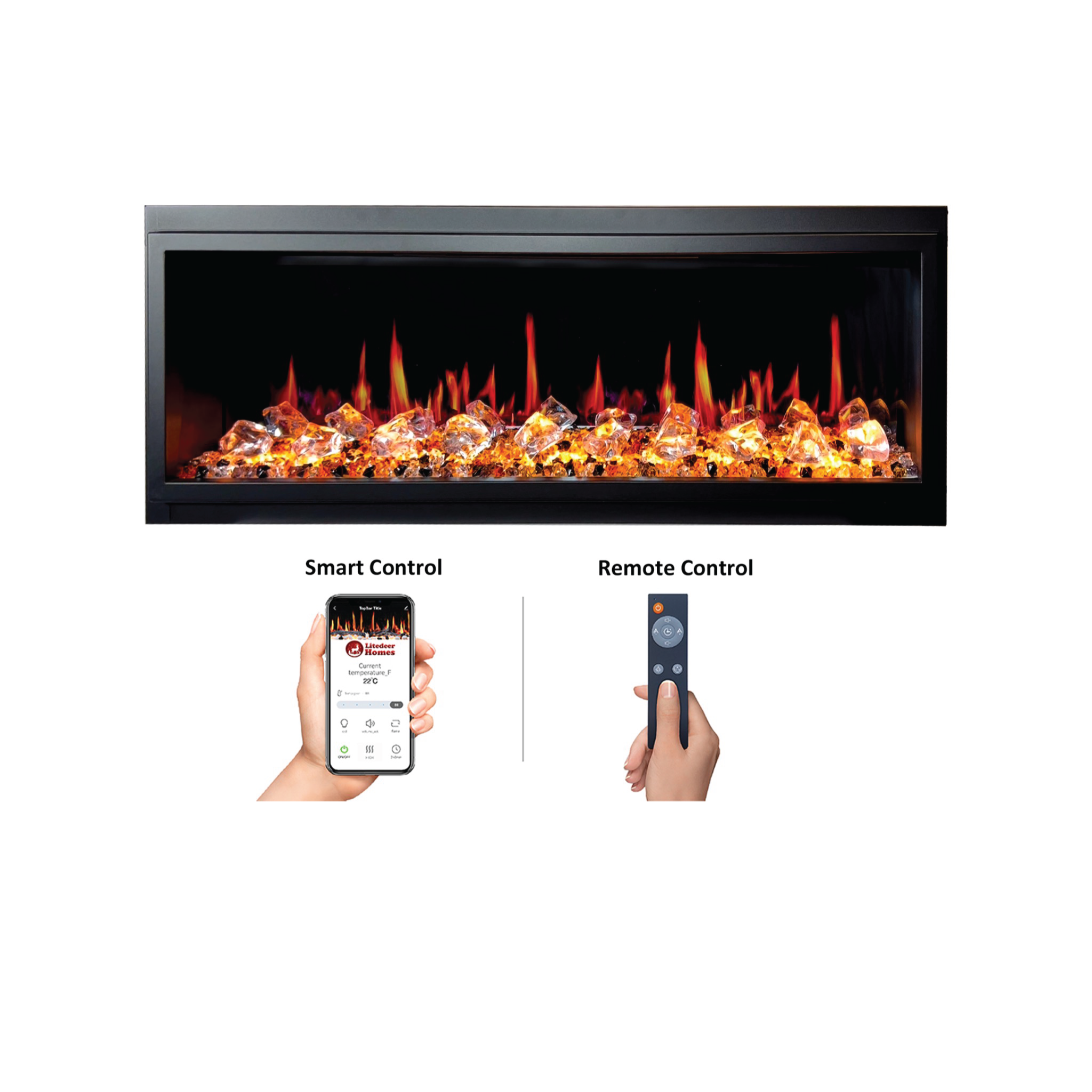 Litedeer Homes Latitude Built-in with Crushed Ice Rocks Electric Fireplace