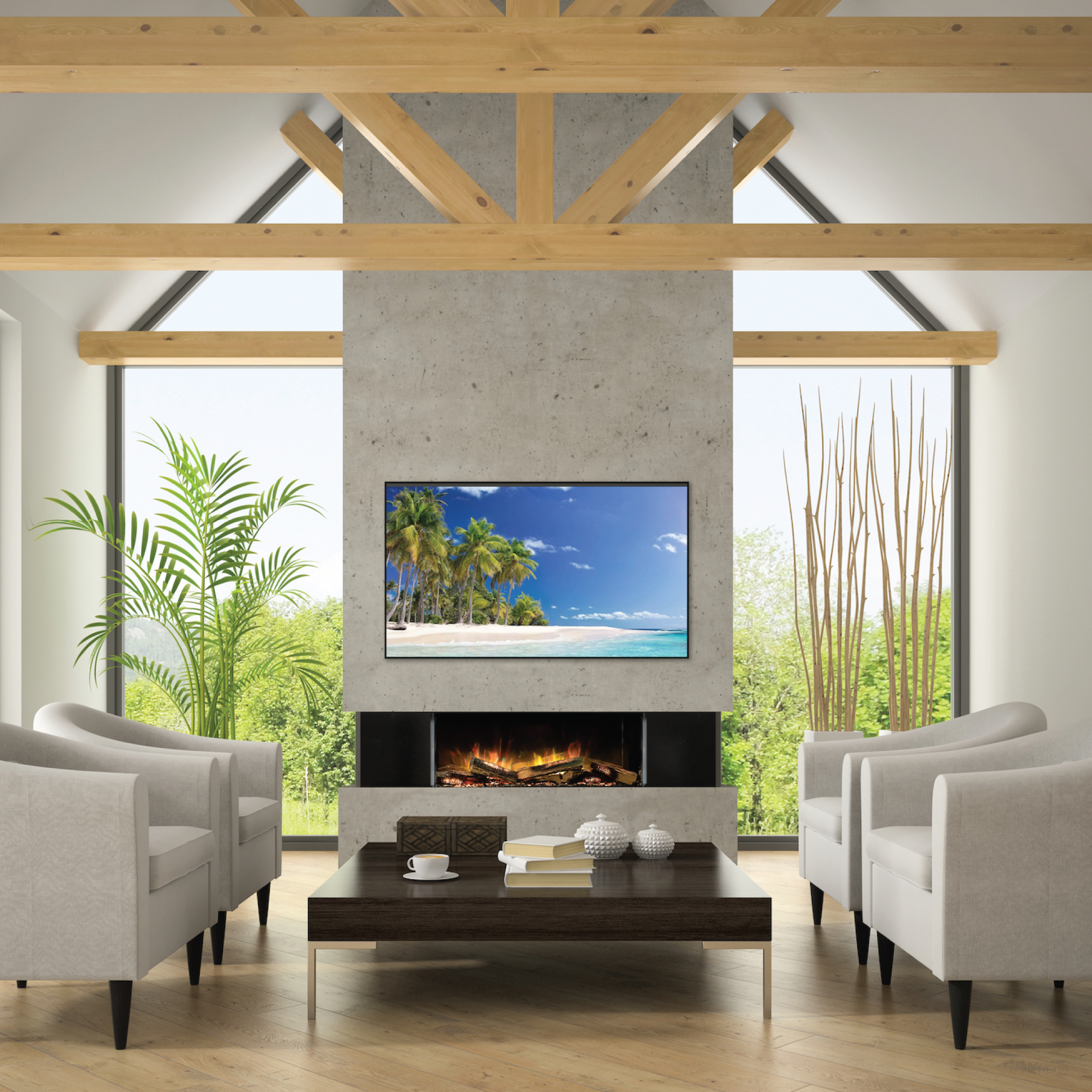 Built-in E-FX 1000  40" Linear 3 Sided With Logs Electric Fireplace