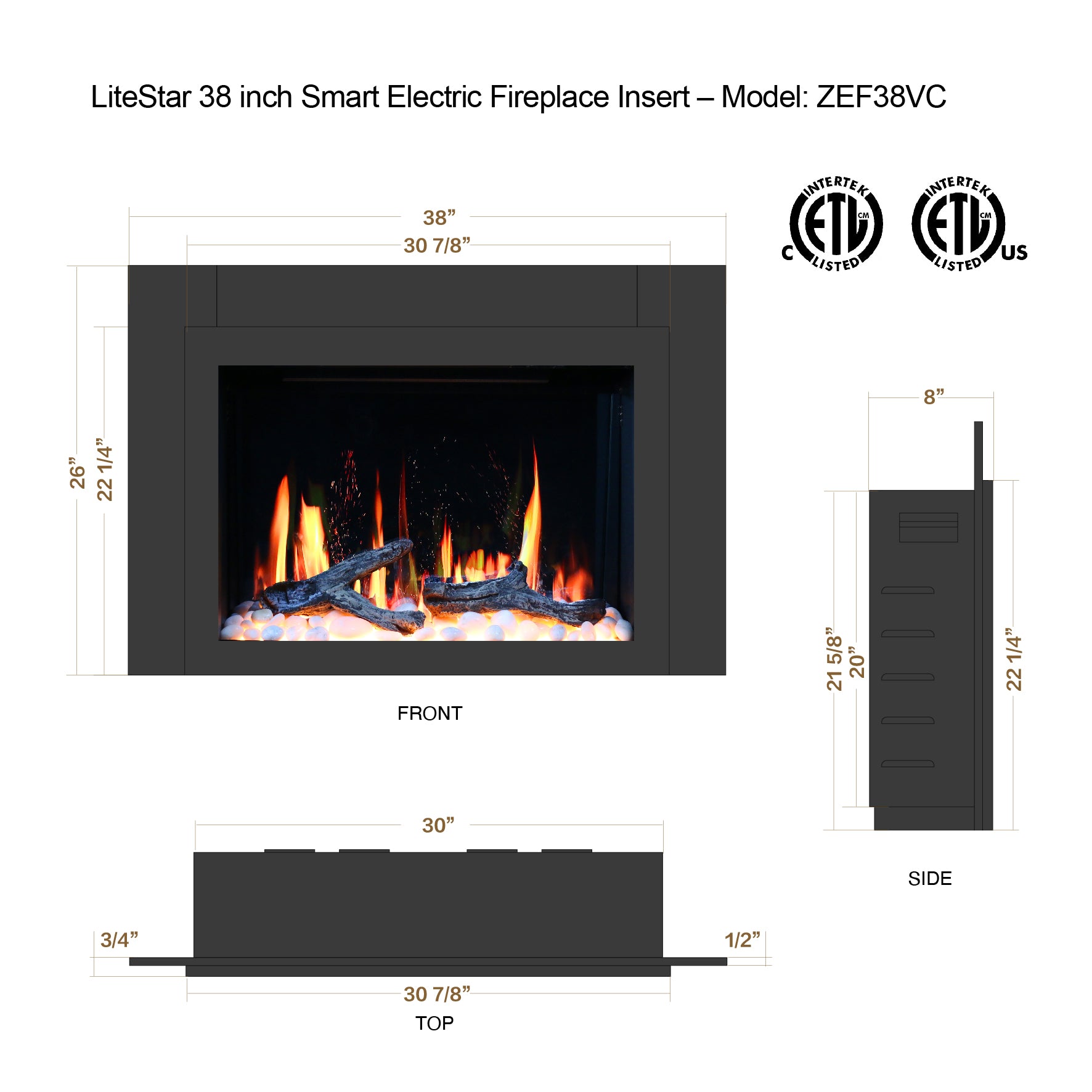 Litedeer Homes LiteStar with Driftwood Logs and River Rock Electric Fireplace